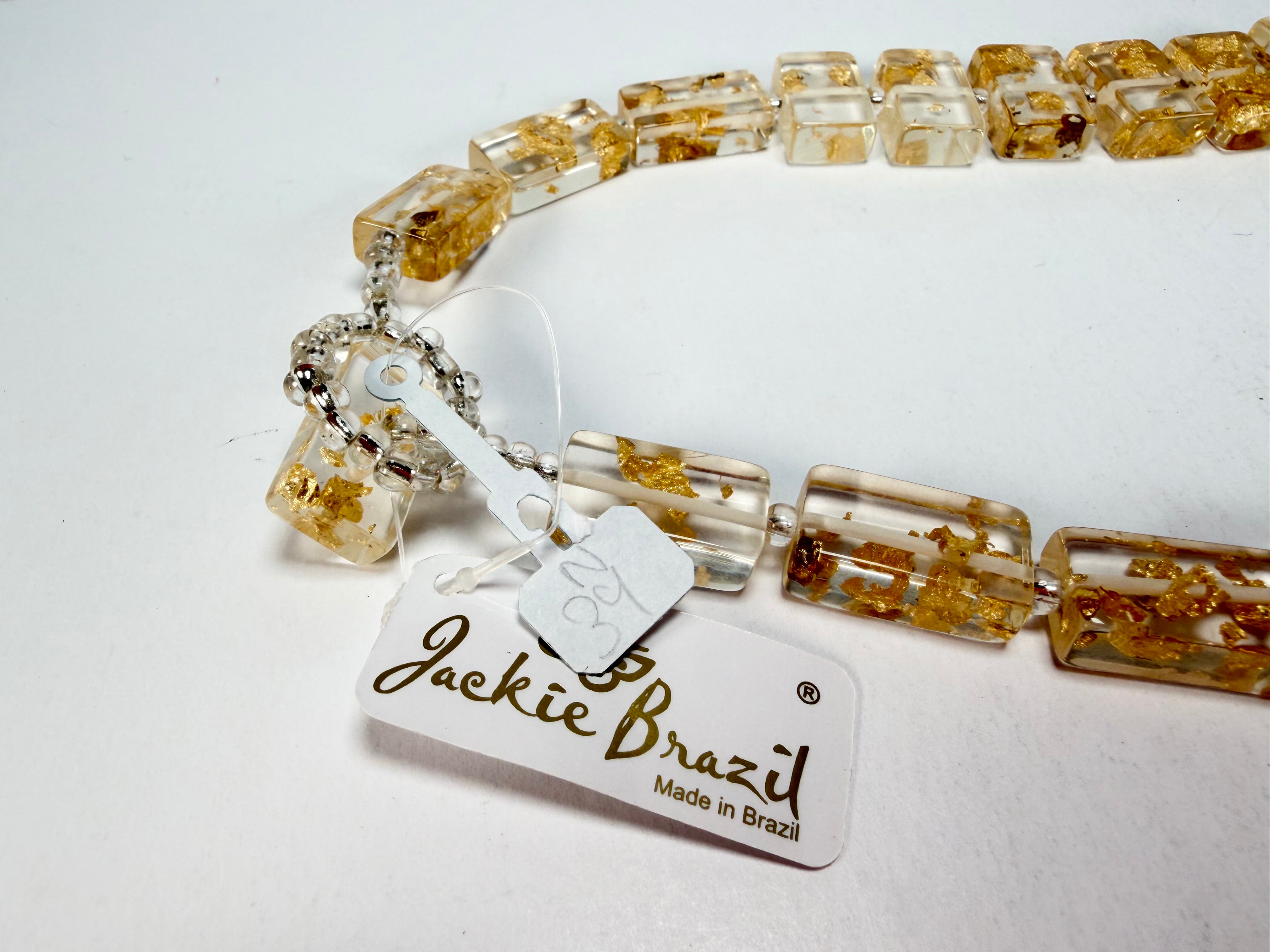 Jackie Brazil "Romeo" Gold Flakes Linked Rectangle Beads Necklace ( N0034 )
