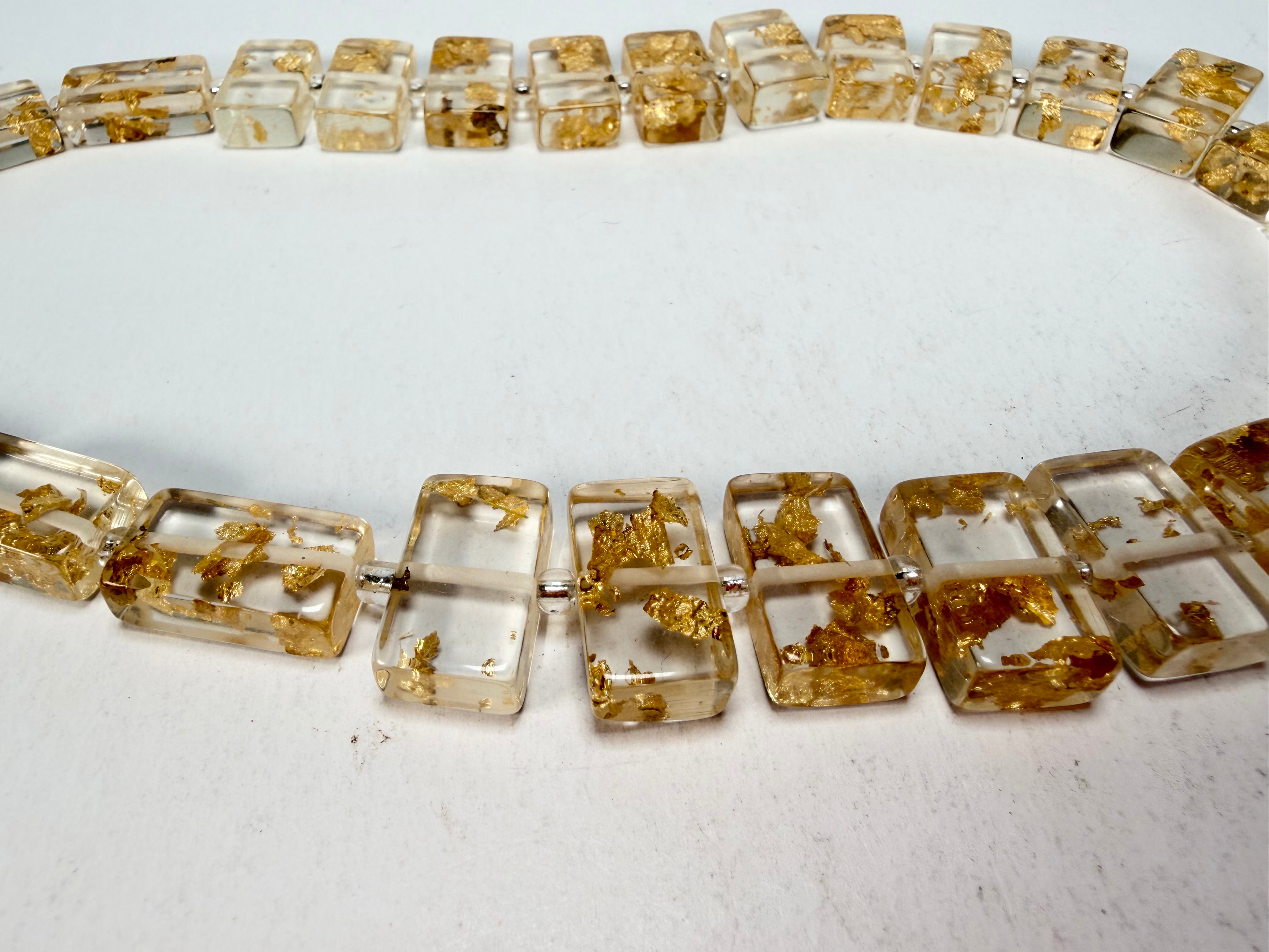 Jackie Brazil "Romeo" Gold Flakes Linked Rectangle Beads Necklace ( N0034 )