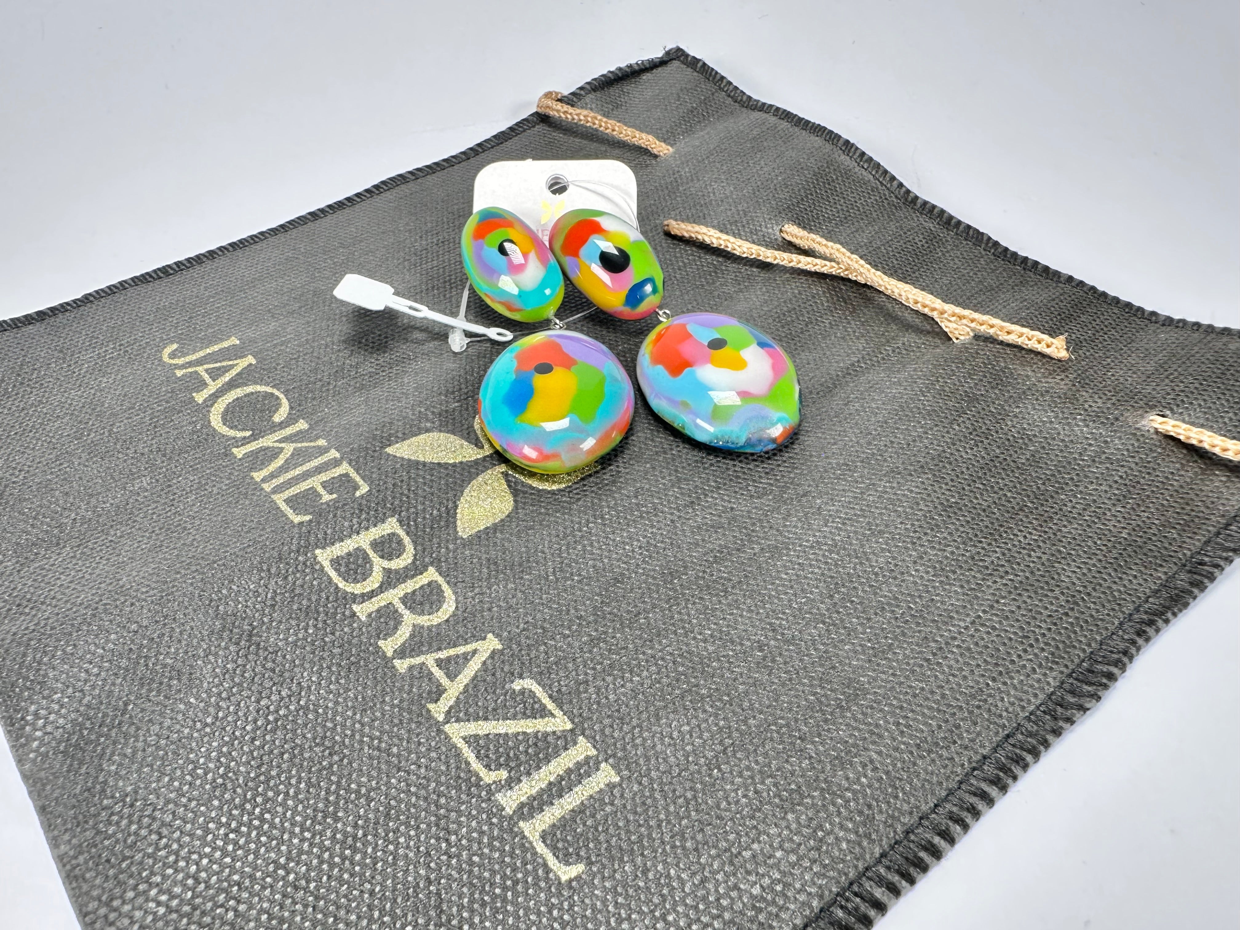 Jackie Brazil "Kandinsky" Medium Riverstone Double Pendant Resin Earrings ( E3900 )