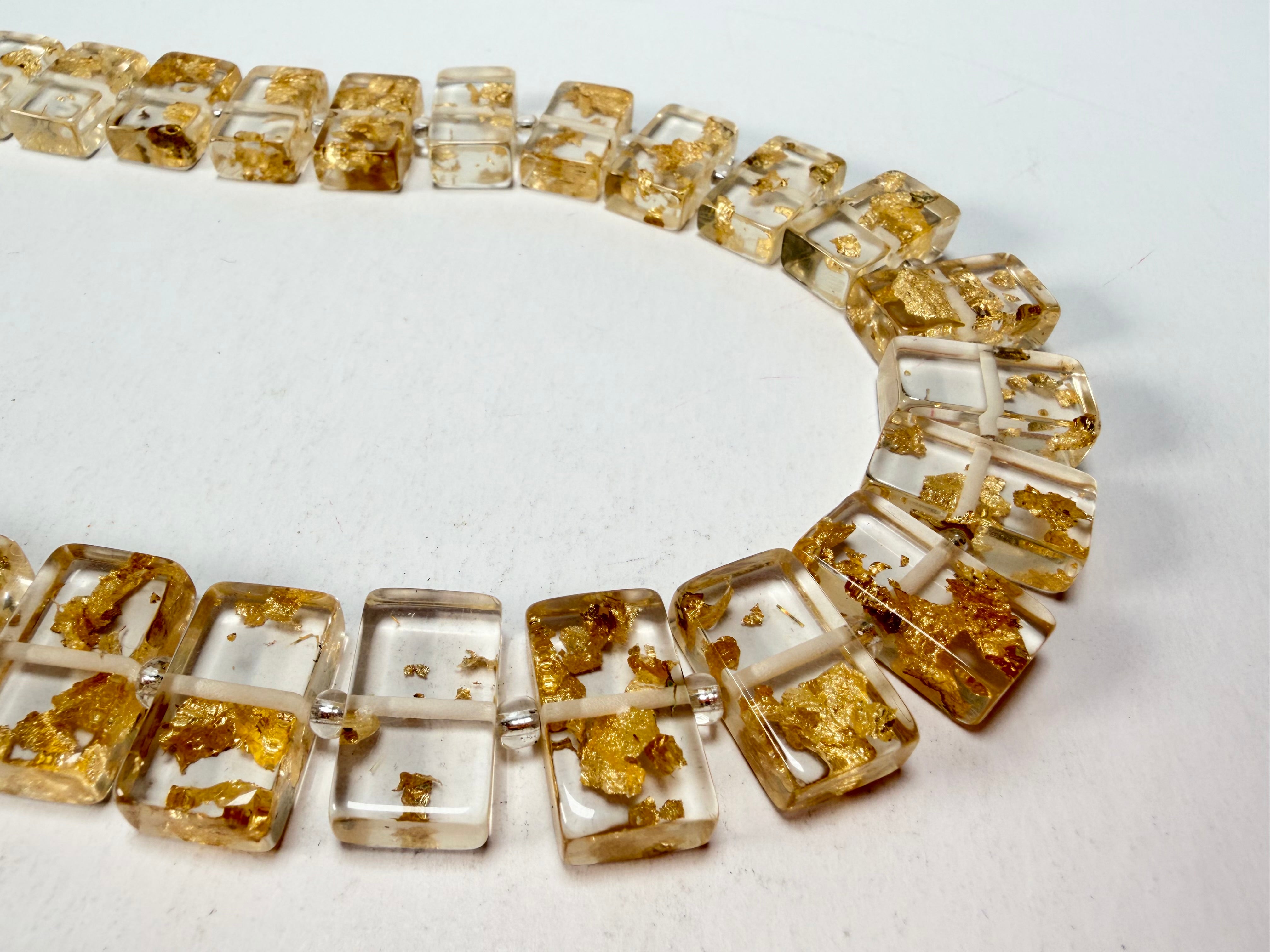 Jackie Brazil "Romeo" Gold Flakes Linked Rectangle Beads Necklace ( N0034 )