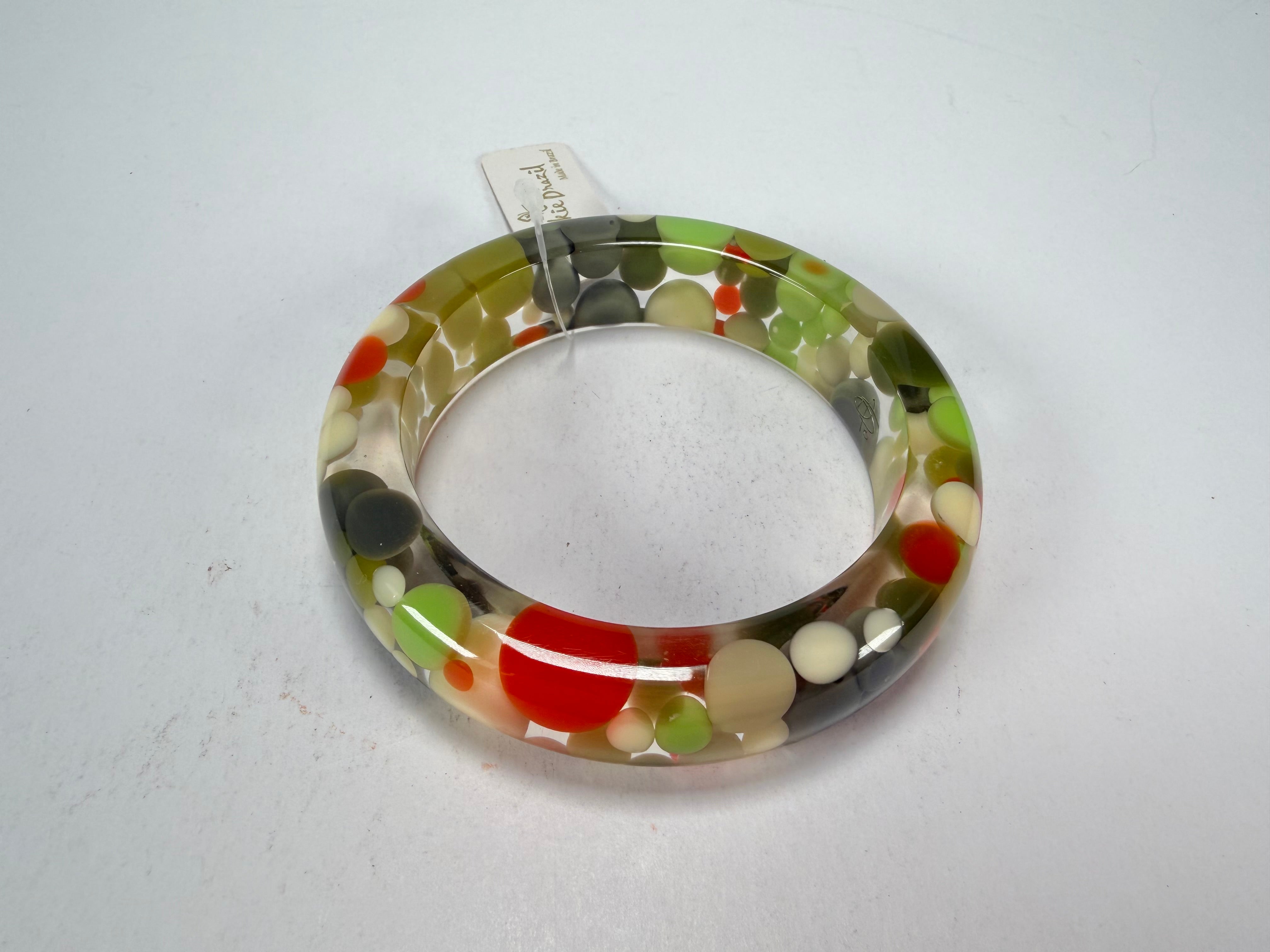 Jackie Brazil "Shinny Spotted" Green Mix Spots Solid Round Resin 1.7cm Bangle ( B1726 )