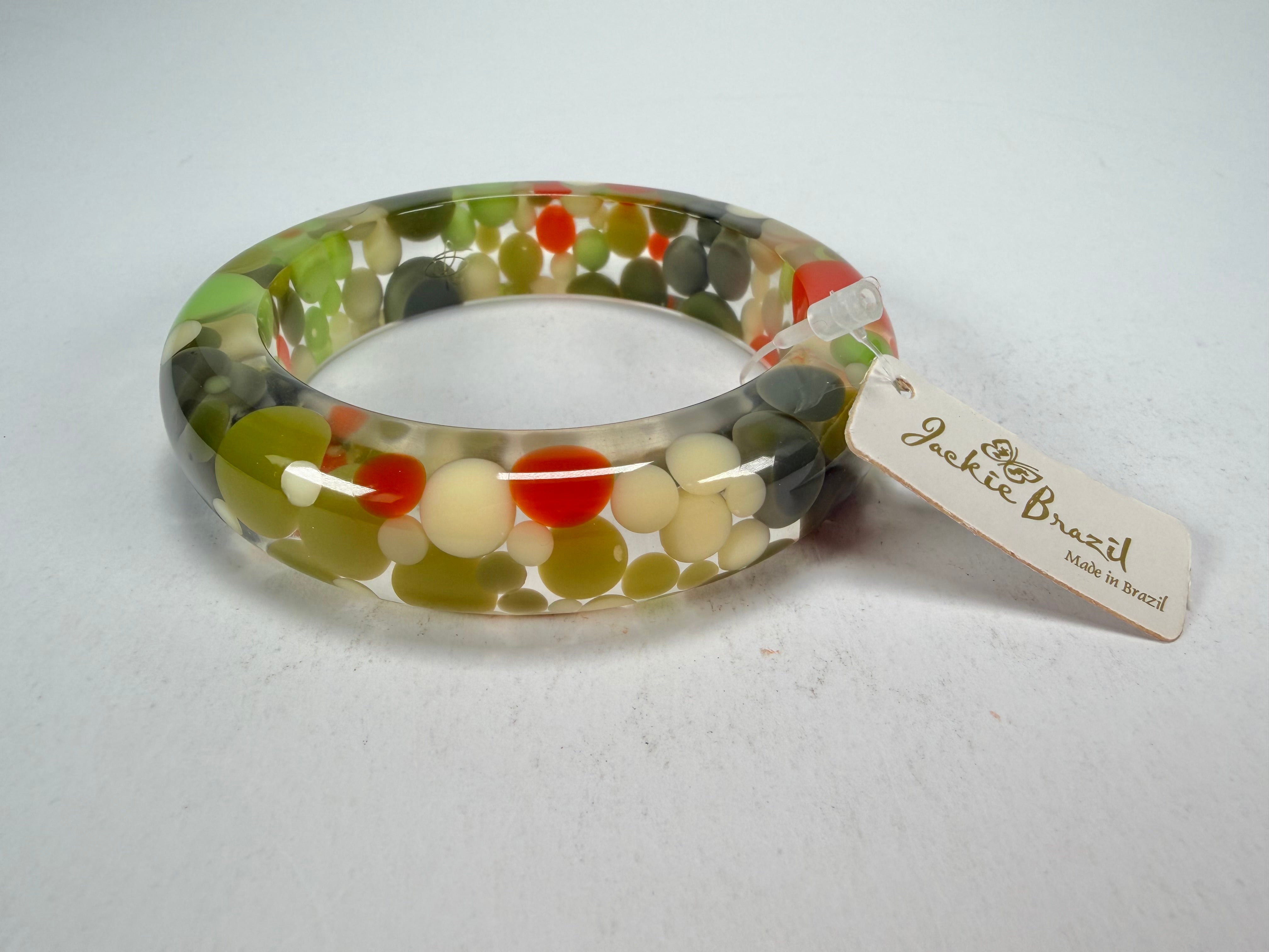 Jackie Brazil "Shinny Spotted" Green Mix Spots Solid Round Resin 1.7cm Bangle ( B1726 )