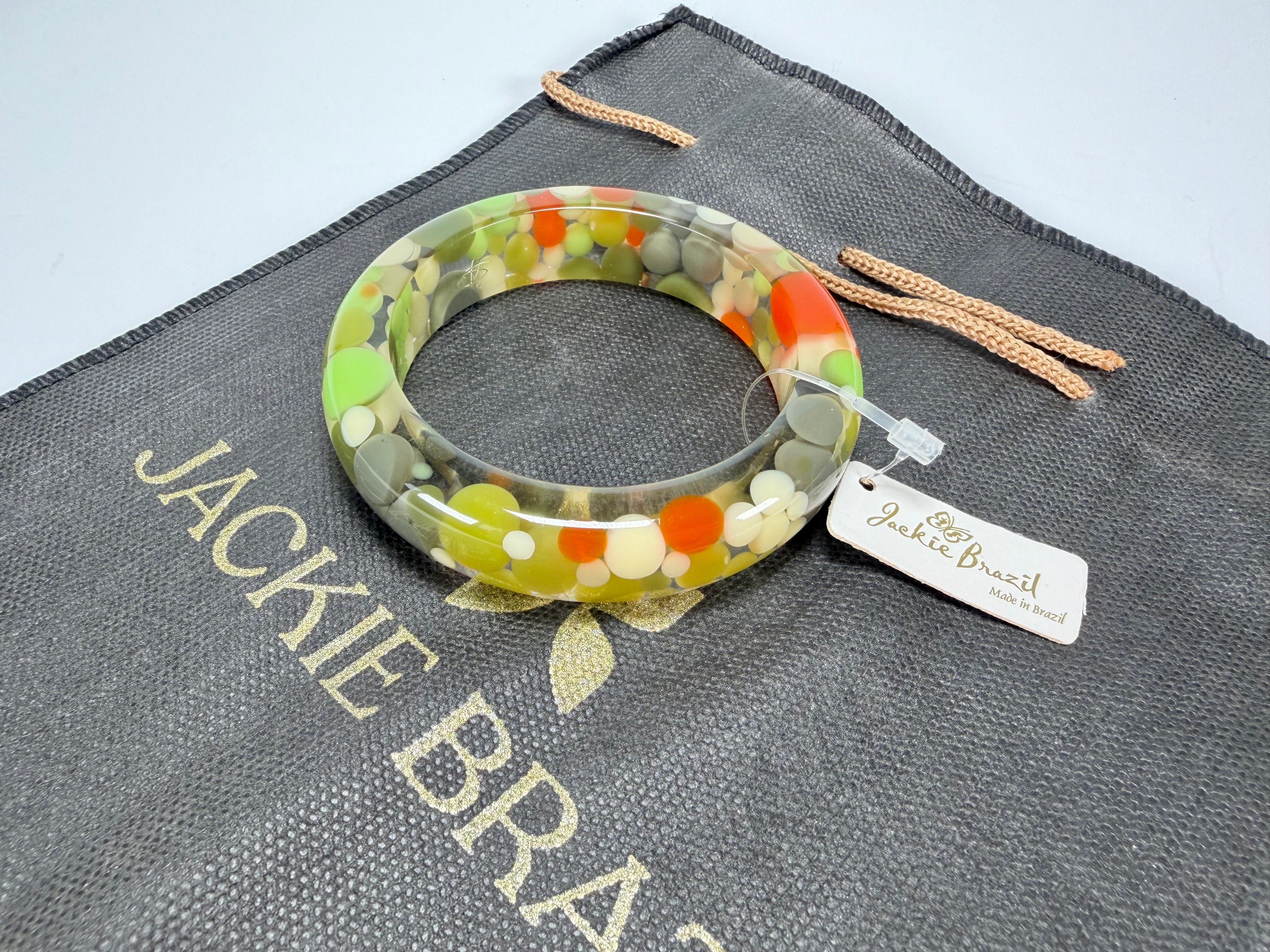 Jackie Brazil "Shinny Spotted" Green Mix Spots Solid Round Resin 1.7cm Bangle ( B1726 )