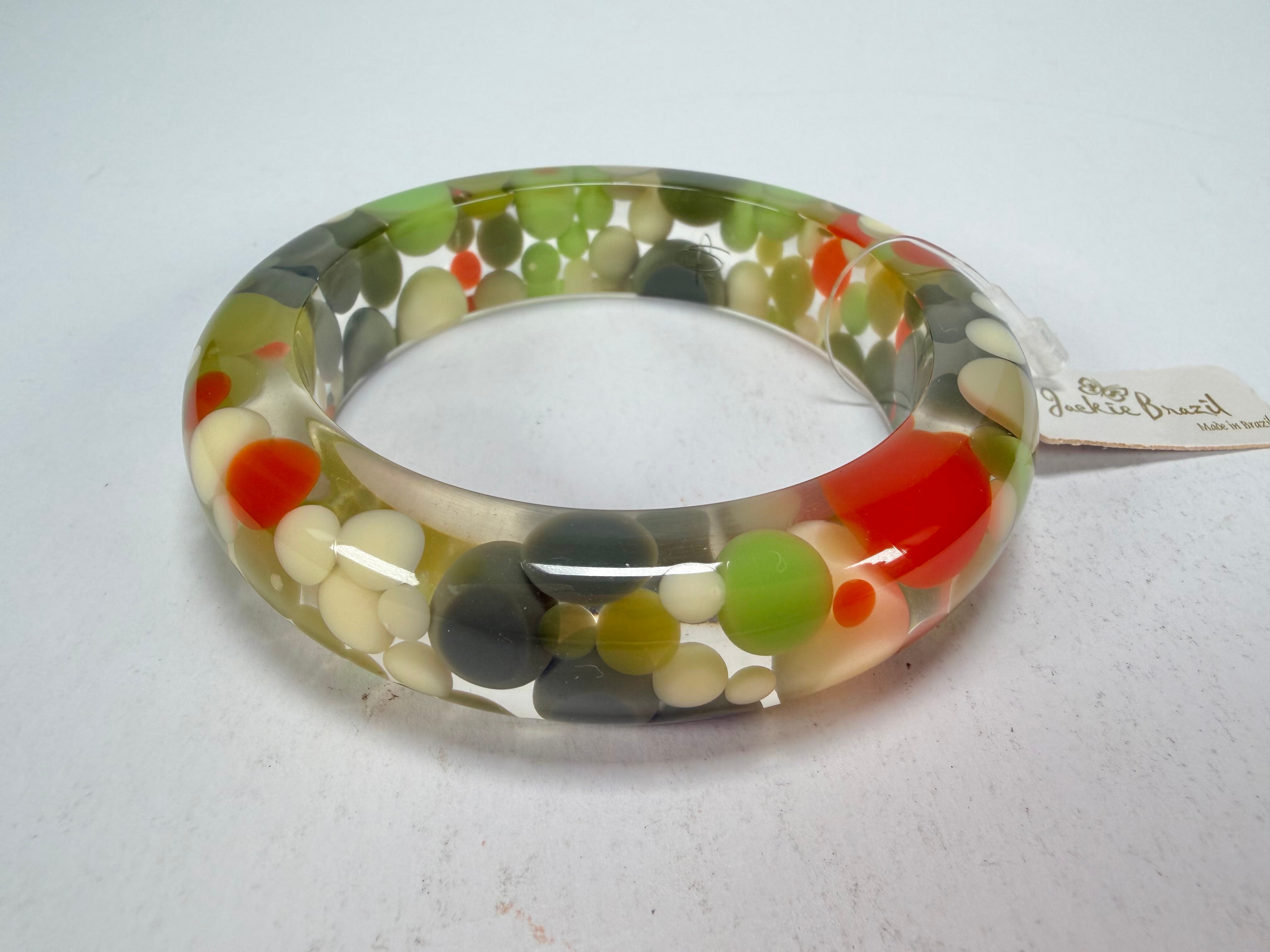 Jackie Brazil "Shinny Spotted" Green Mix Spots Solid Round Resin 1.7cm Bangle ( B1726 )