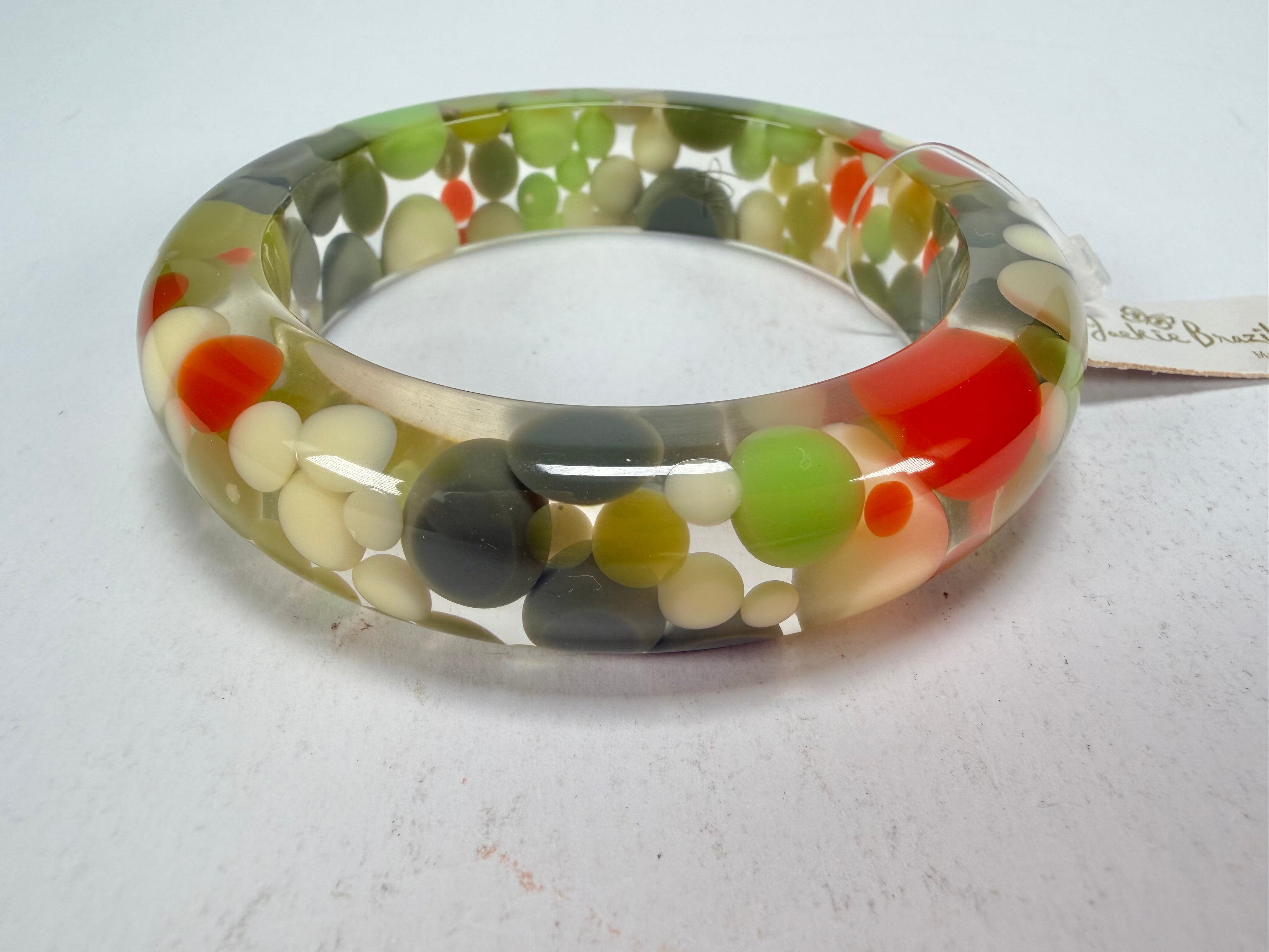 Jackie Brazil "Shinny Spotted" Green Mix Spots Solid Round Resin 1.7cm Bangle ( B1726 )