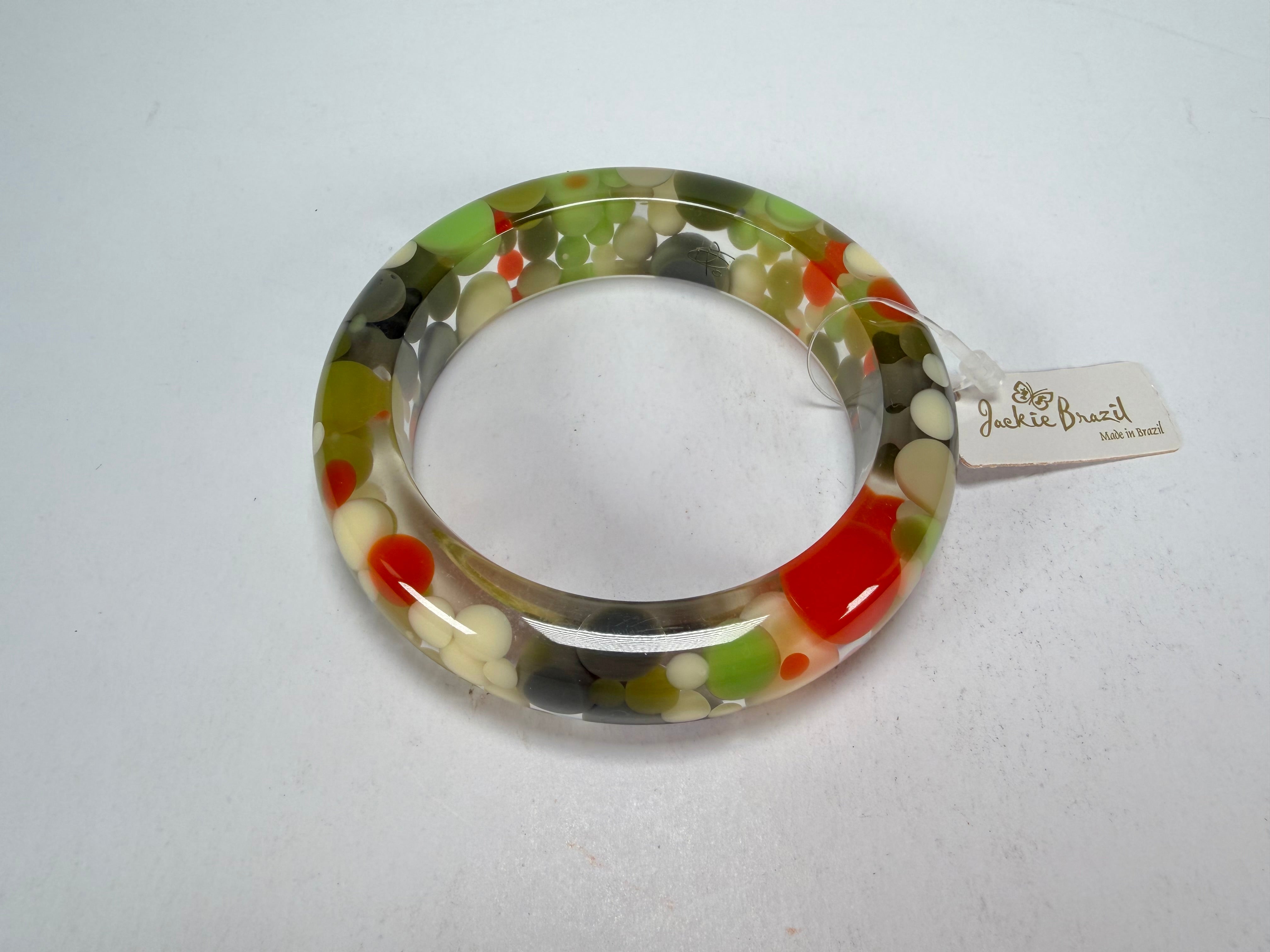 Jackie Brazil "Shinny Spotted" Green Mix Spots Solid Round Resin 1.7cm Bangle ( B1726 )