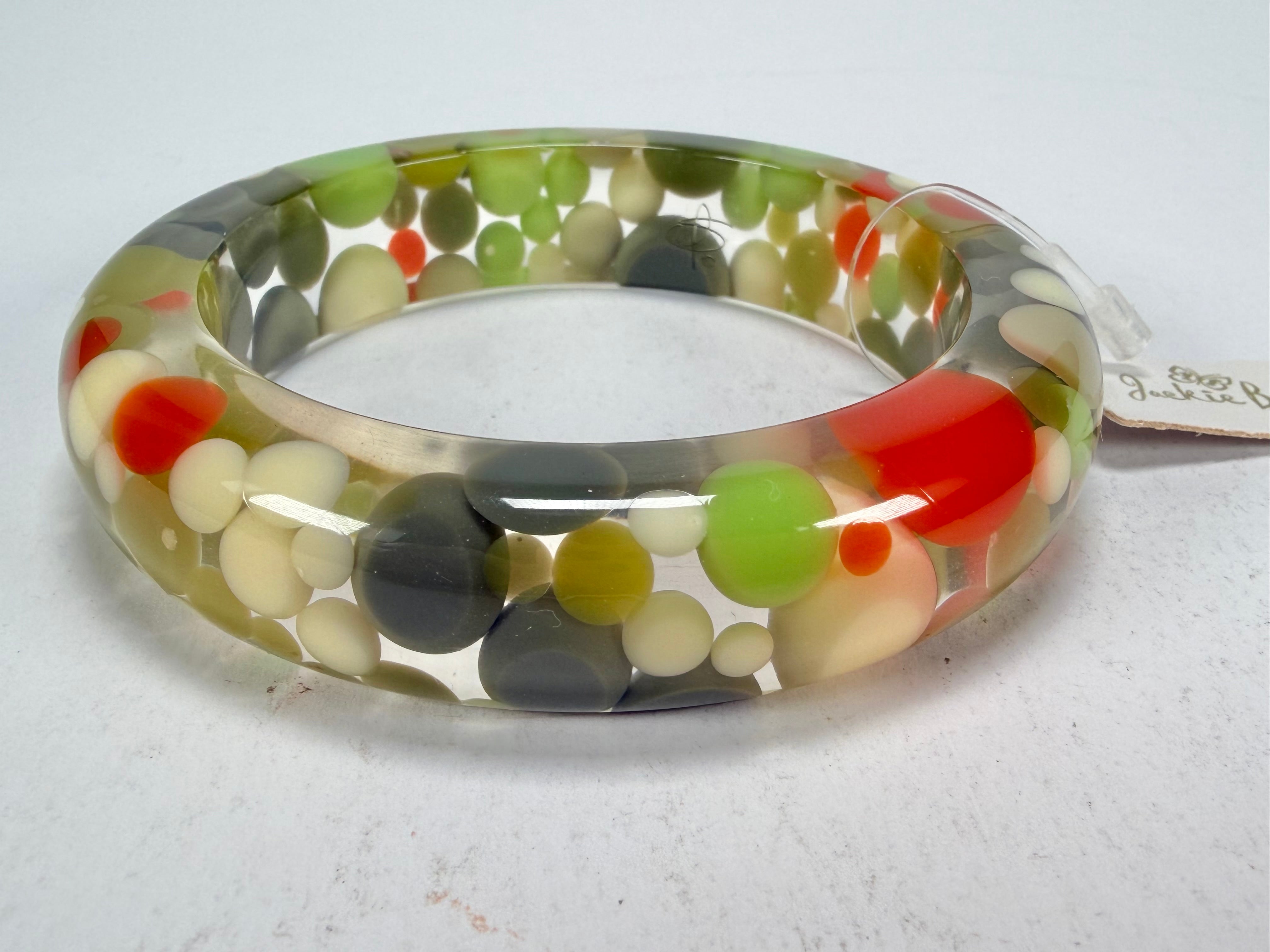 Jackie Brazil "Shinny Spotted" Green Mix Spots Solid Round Resin 1.7cm Bangle ( B1726 )