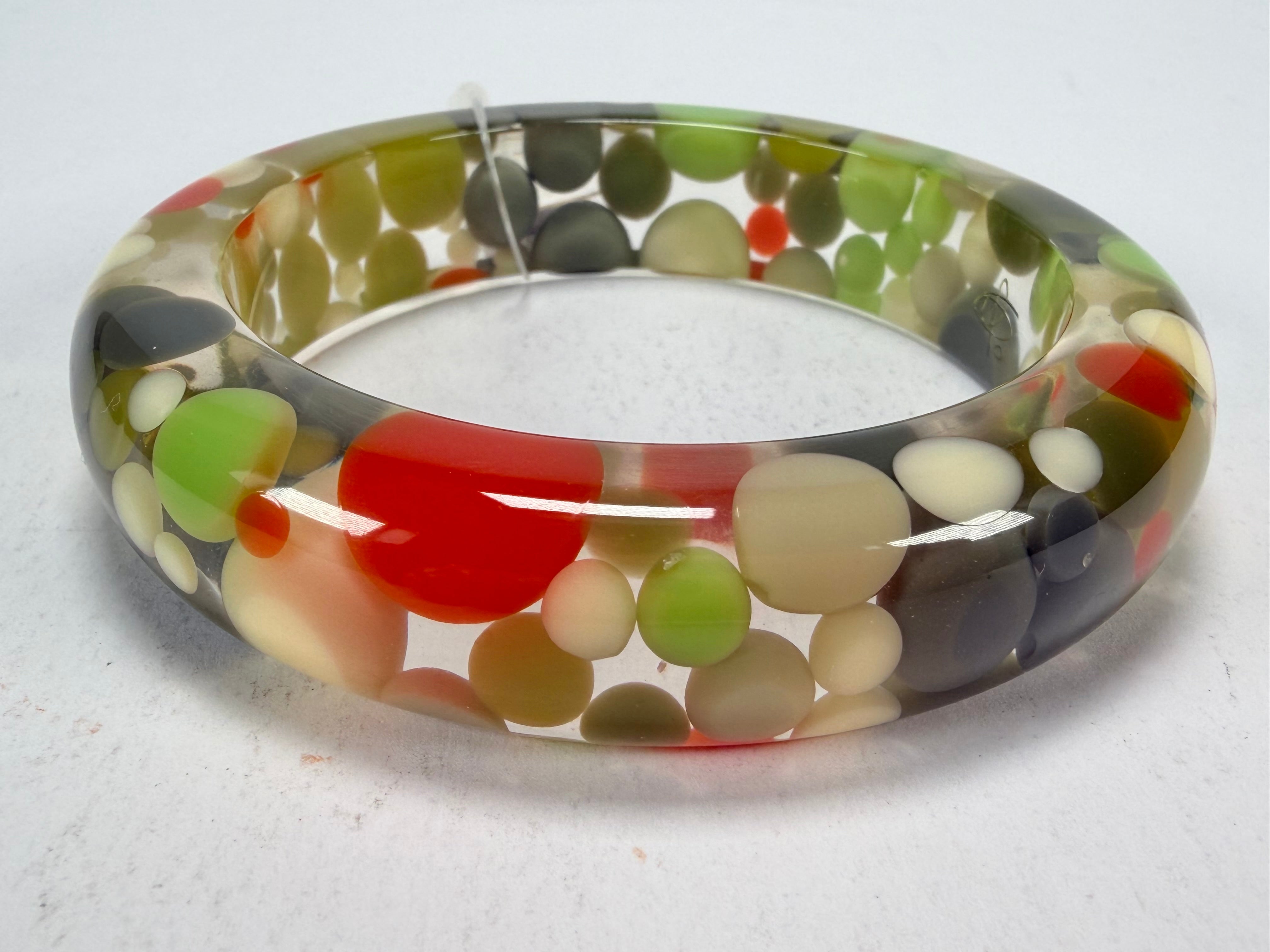 Jackie Brazil "Shinny Spotted" Green Mix Spots Solid Round Resin 1.7cm Bangle ( B1726 )