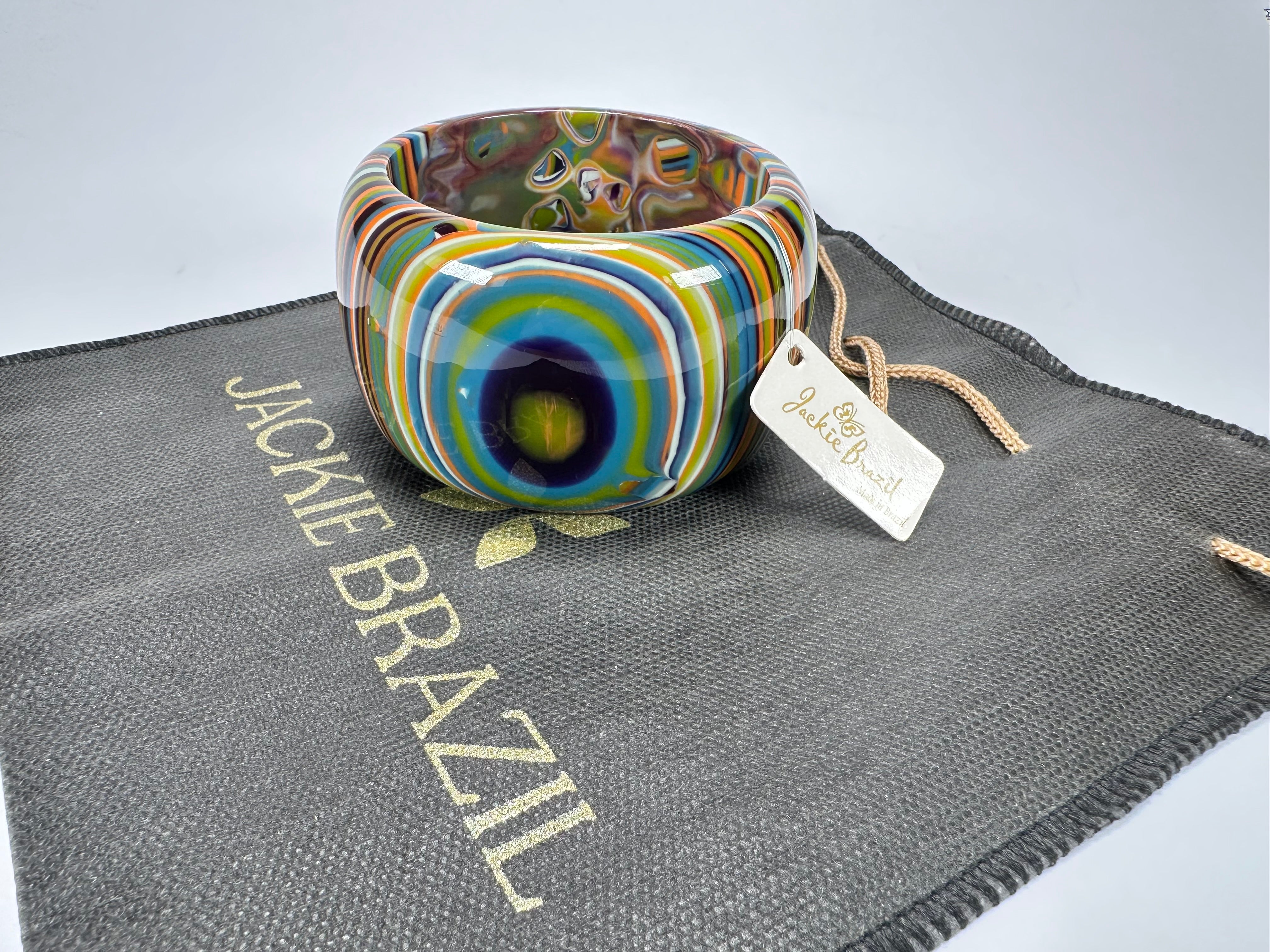 Jackie Brazil "Tiger" Liquorice Allsorts with Cat Eye Winter Colour 5cm Resin Bangle ( B0932 )