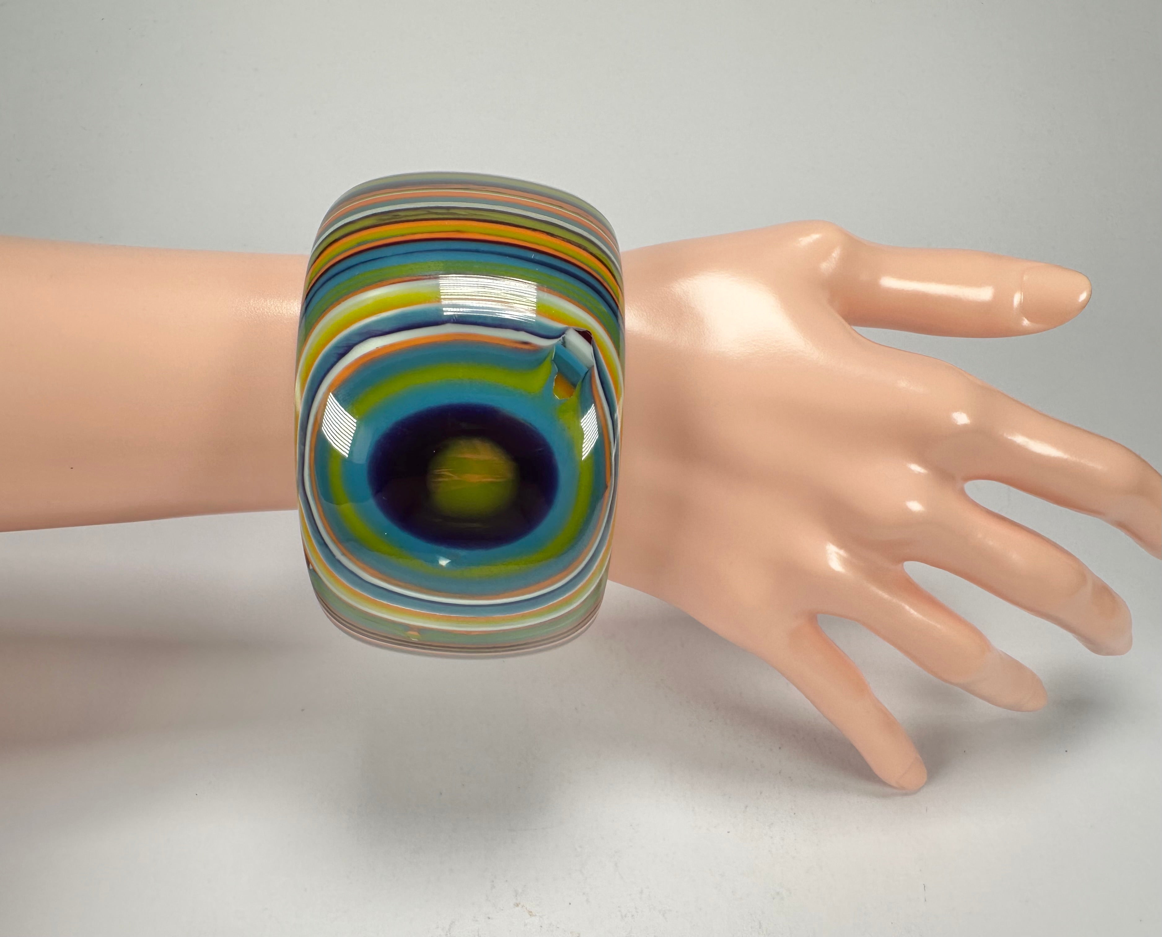 Jackie Brazil "Tiger" Liquorice Allsorts with Cat Eye Winter Colour 5cm Resin Bangle ( B0932 )