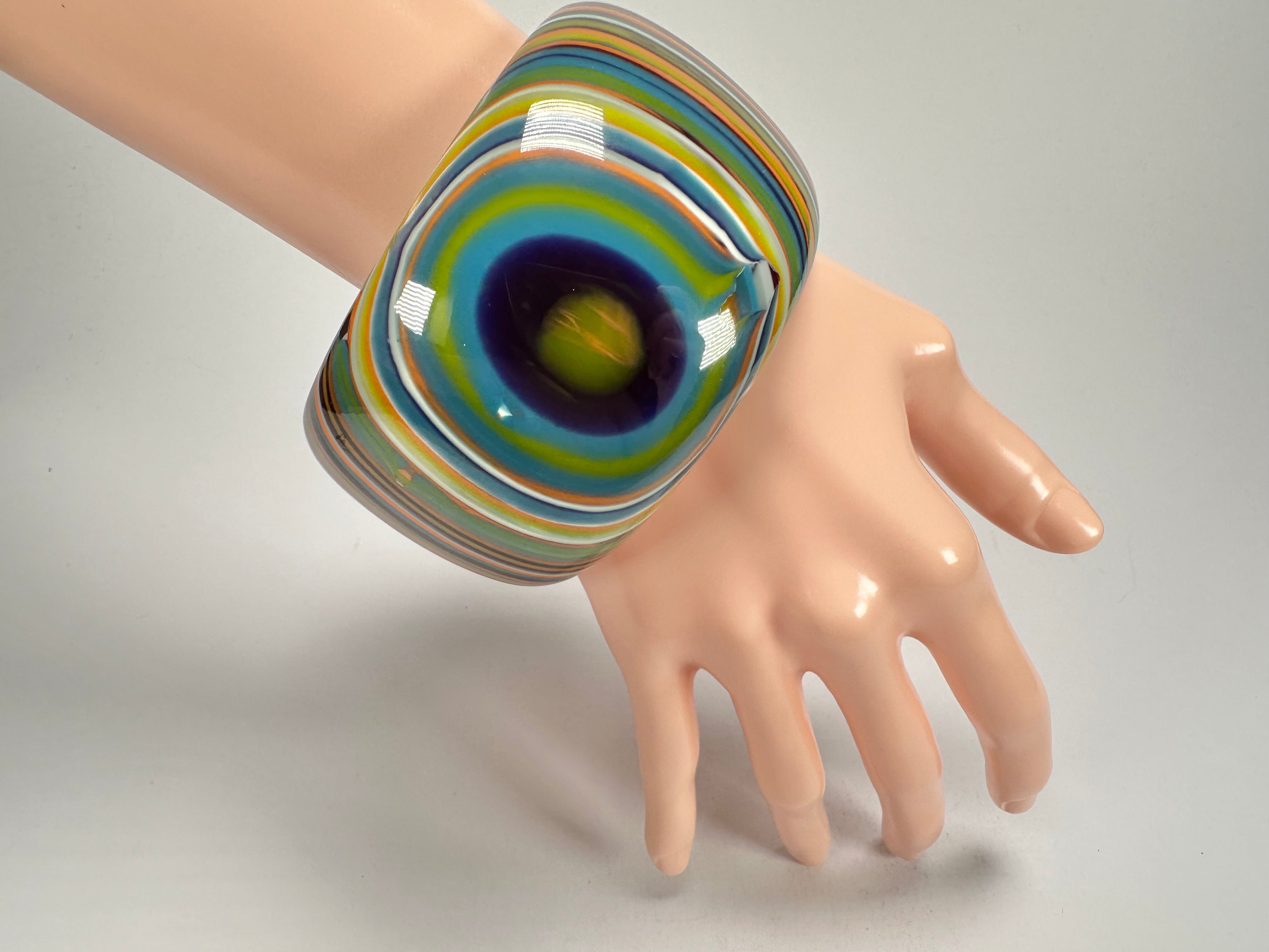 Jackie Brazil "Tiger" Liquorice Allsorts with Cat Eye Winter Colour 5cm Resin Bangle ( B0932 )