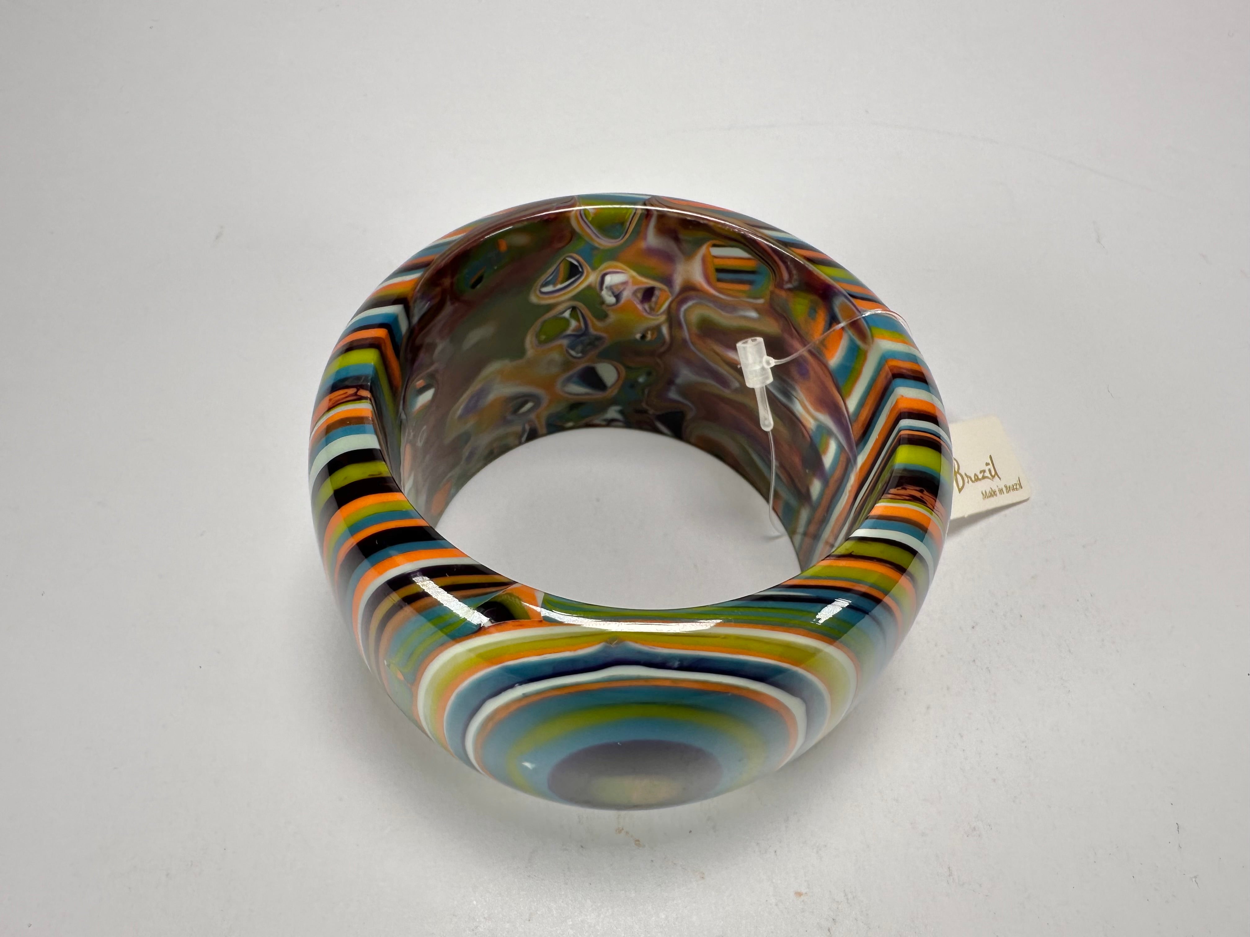 Jackie Brazil "Tiger" Liquorice Allsorts with Cat Eye Winter Colour 5cm Resin Bangle ( B0932 )