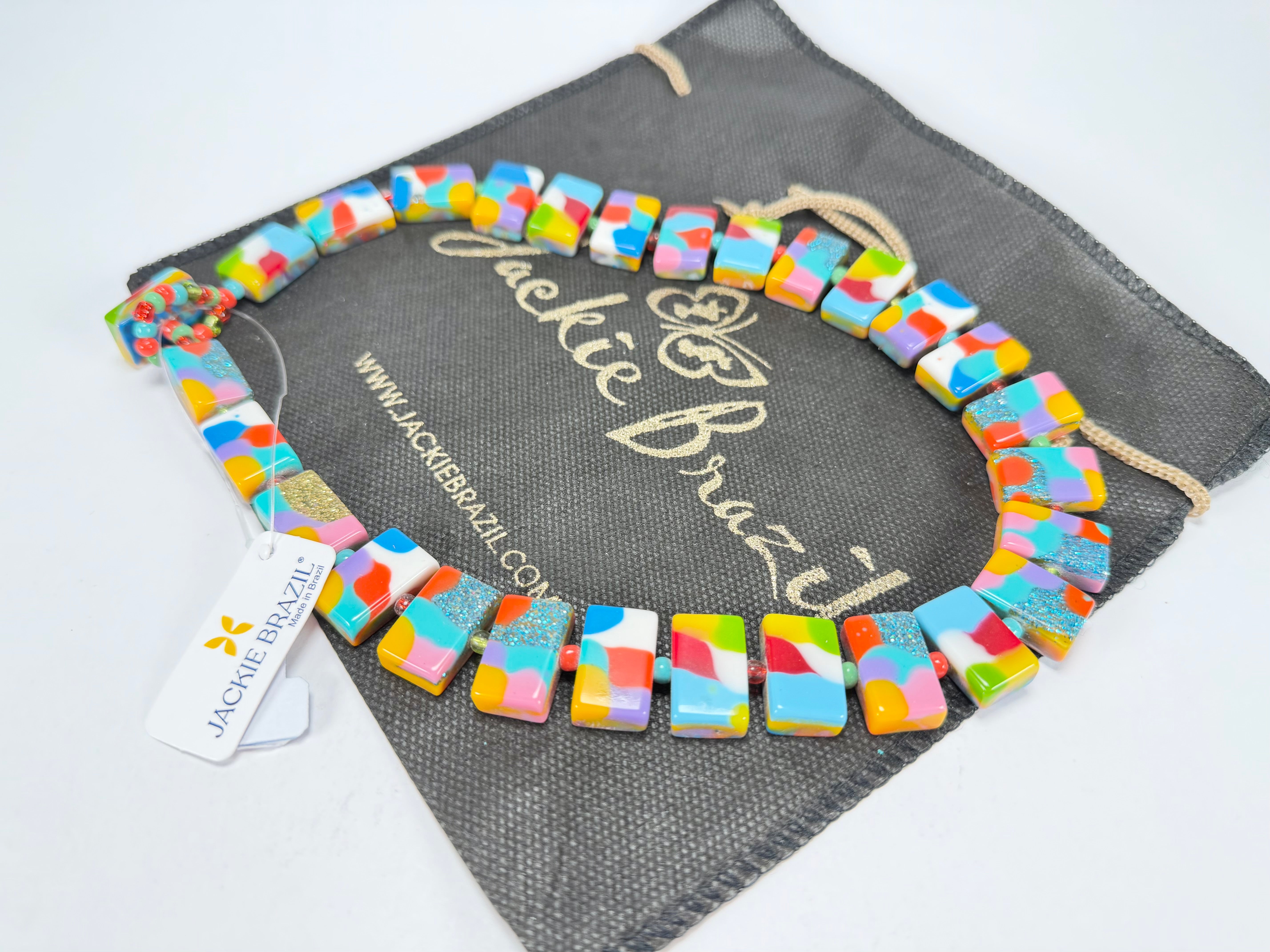 Jackie Brazil "Romeo" Kandinsky Linked Rectangle Beads Necklace ( N0034 )