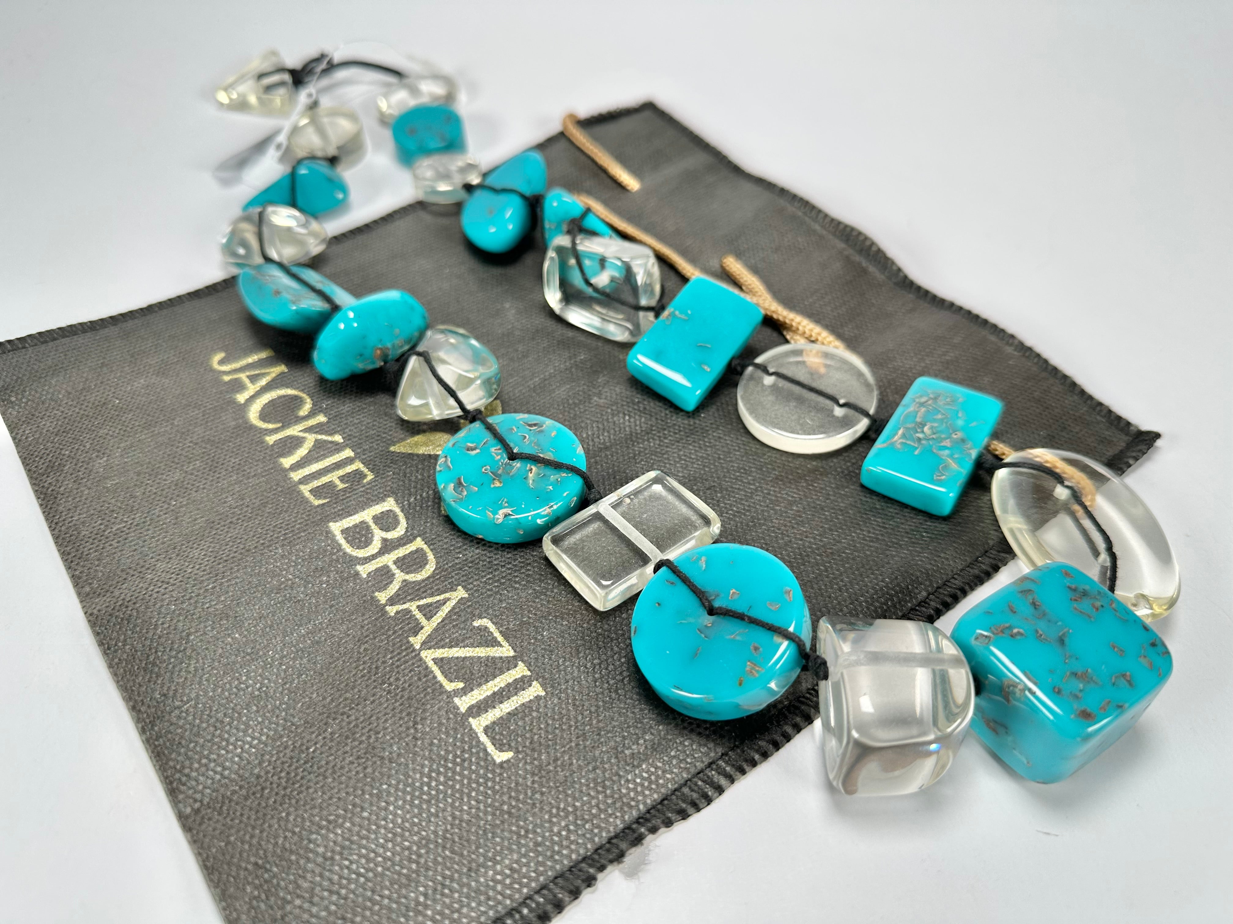 Jackie Brazil "Indiana" Turquoise & Transparent Multi-Bead Medium Resin 70cm Necklace ( N0033 )