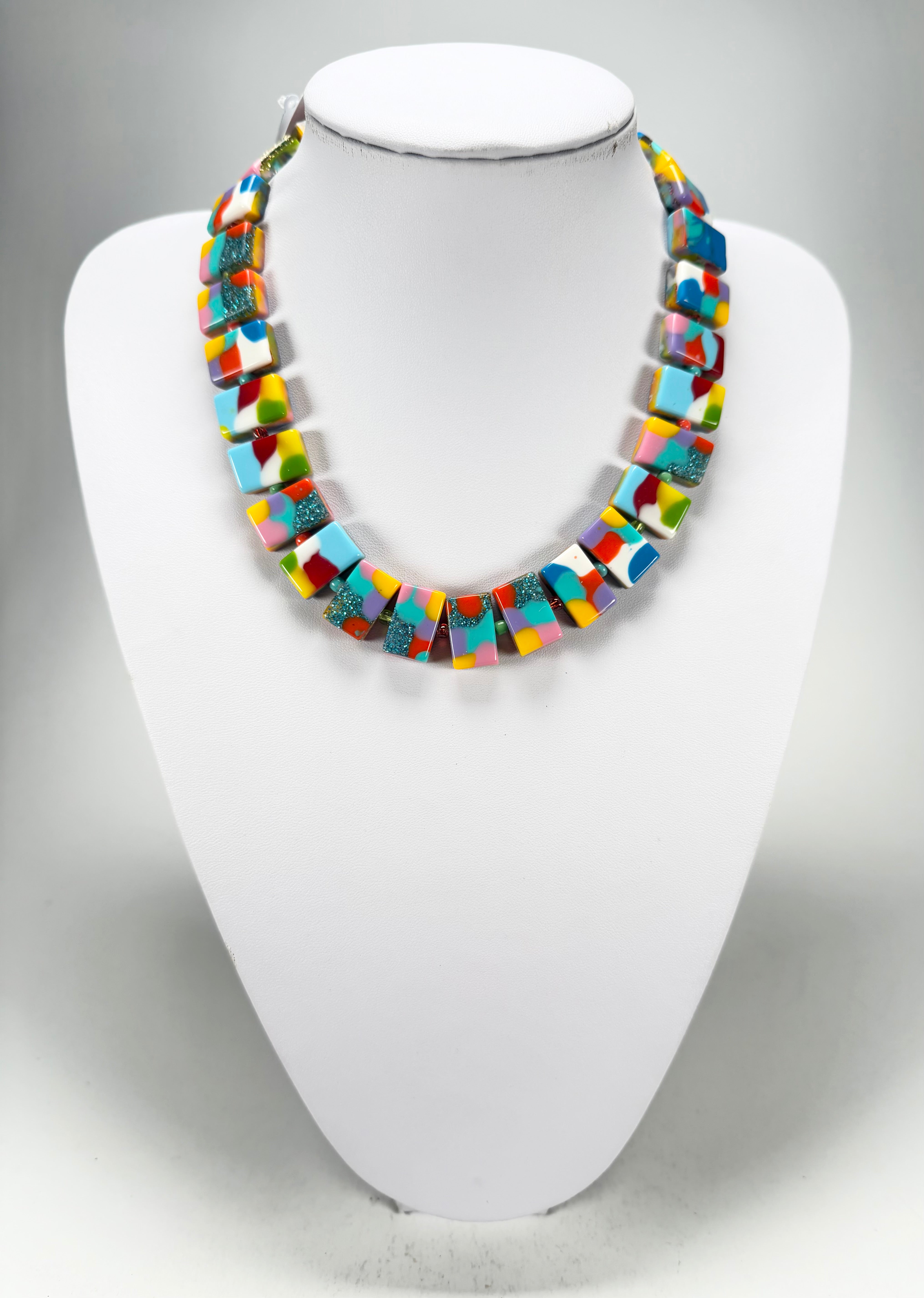 Jackie Brazil "Romeo" Kandinsky Linked Rectangle Beads Necklace ( N0034 )