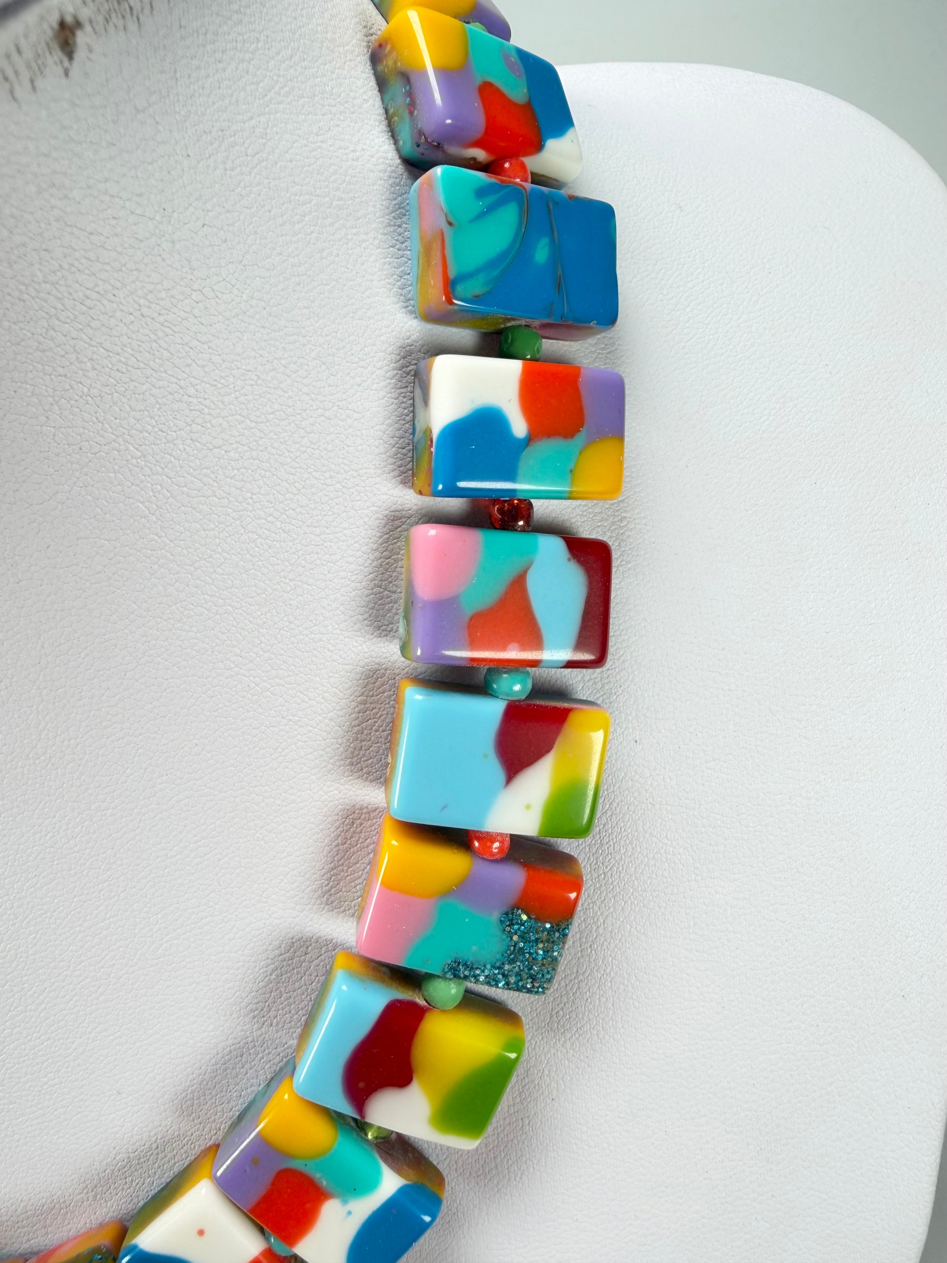 Jackie Brazil "Romeo" Kandinsky Linked Rectangle Beads Necklace ( N0034 )