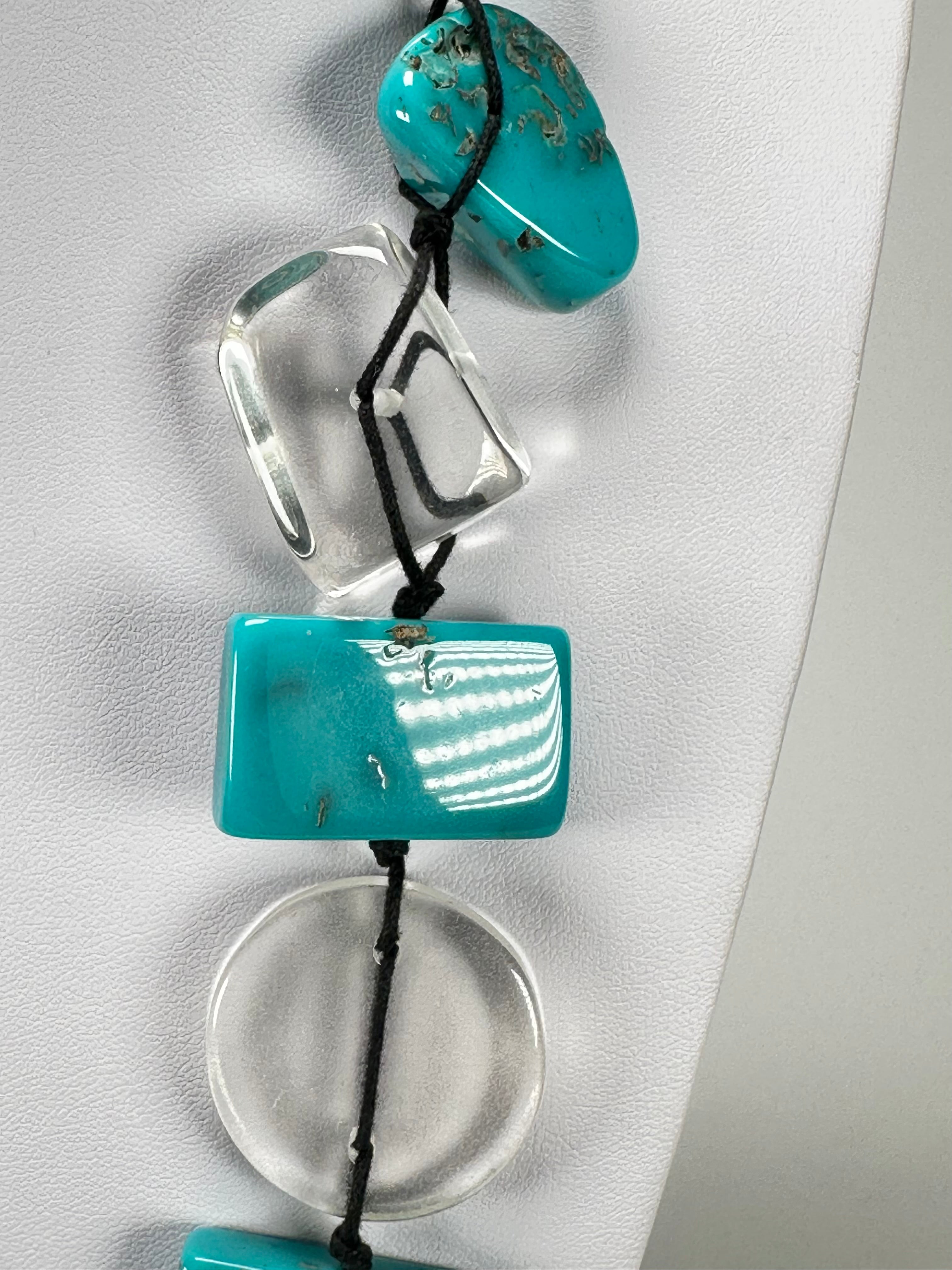 Jackie Brazil "Indiana" Turquoise & Transparent Multi-Bead Medium Resin 70cm Necklace ( N0033 )