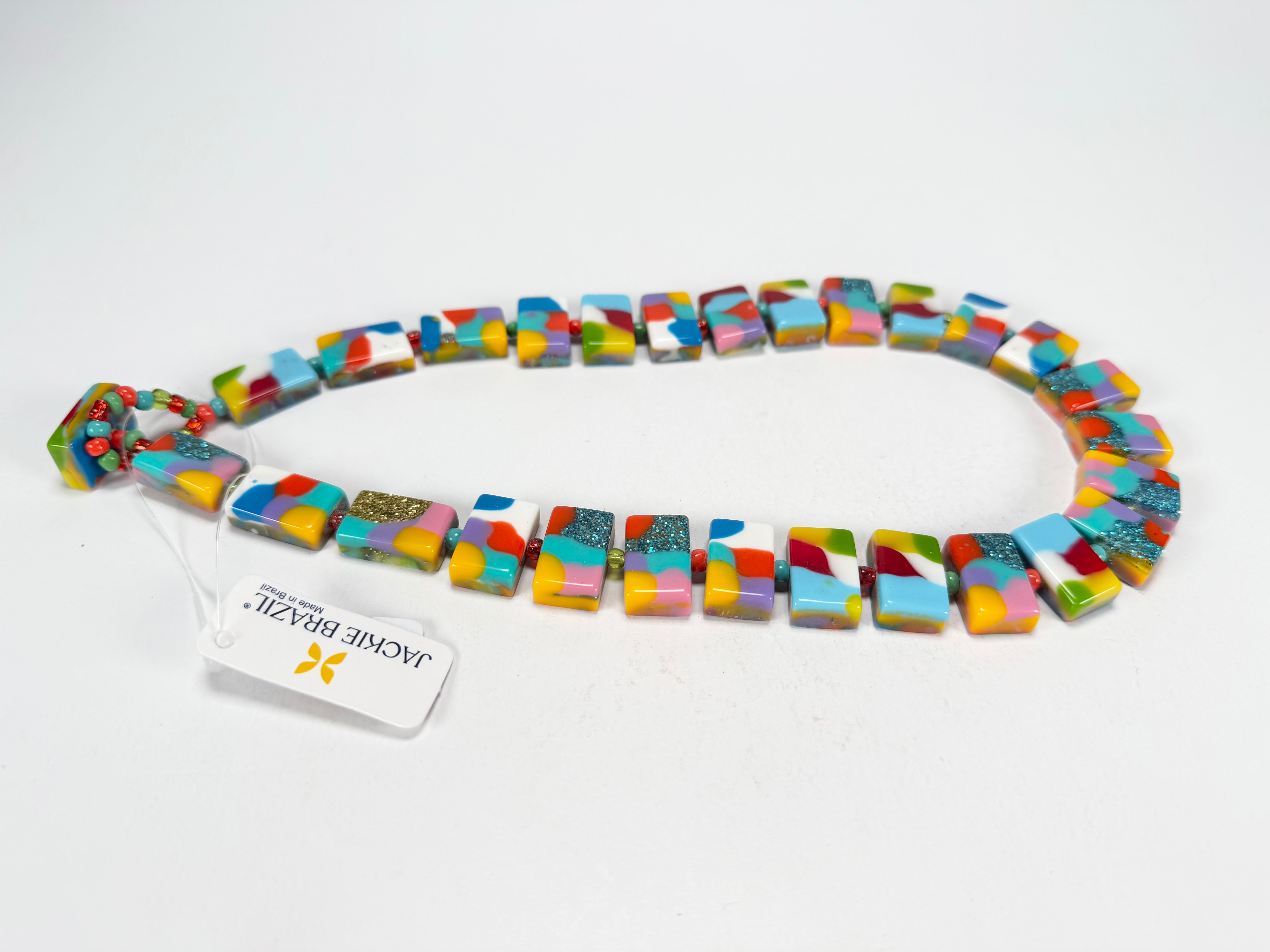 Jackie Brazil "Romeo" Kandinsky Linked Rectangle Beads Necklace ( N0034 )