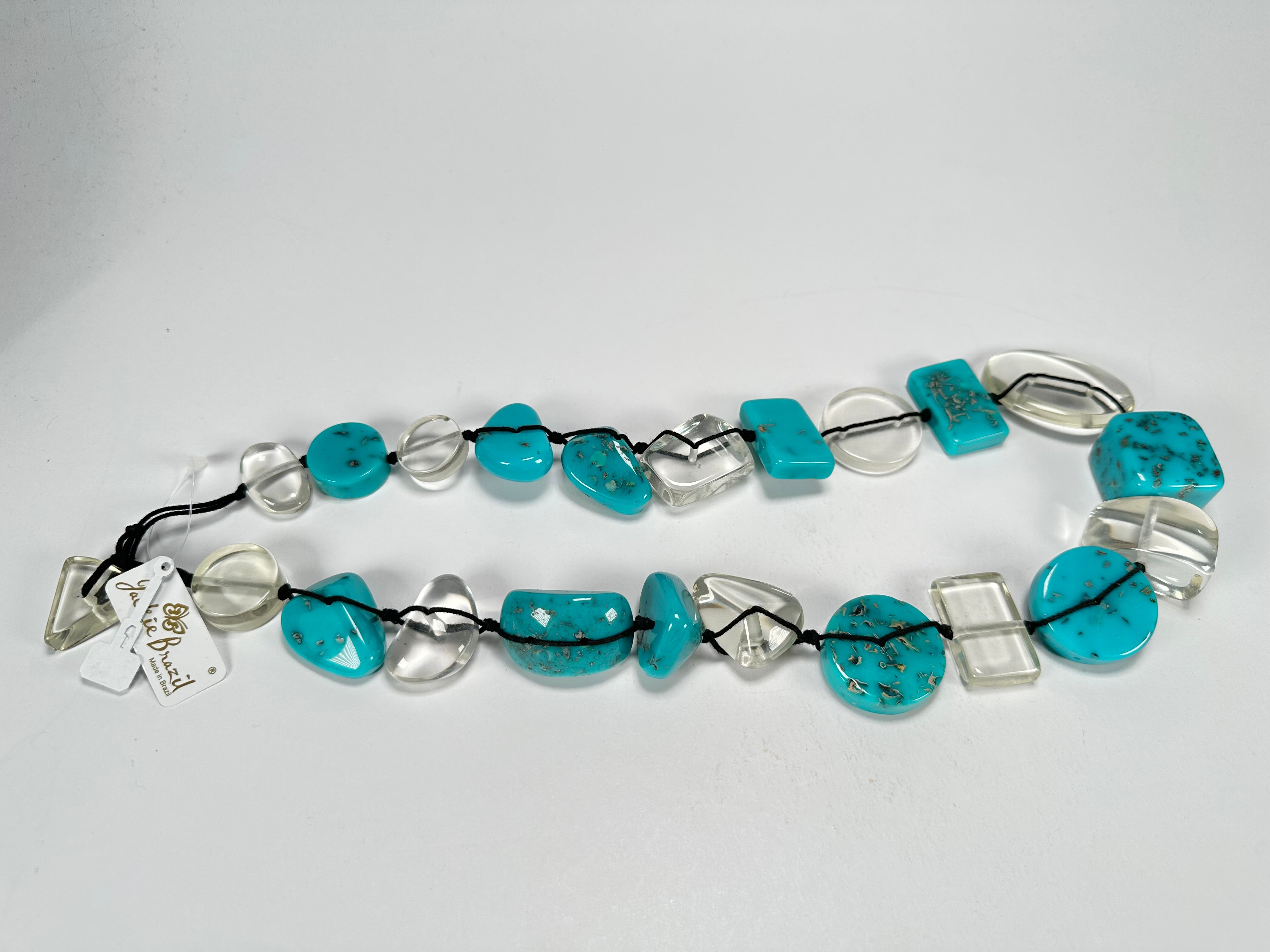 Jackie Brazil "Indiana" Turquoise & Transparent Multi-Bead Medium Resin 70cm Necklace ( N0033 )