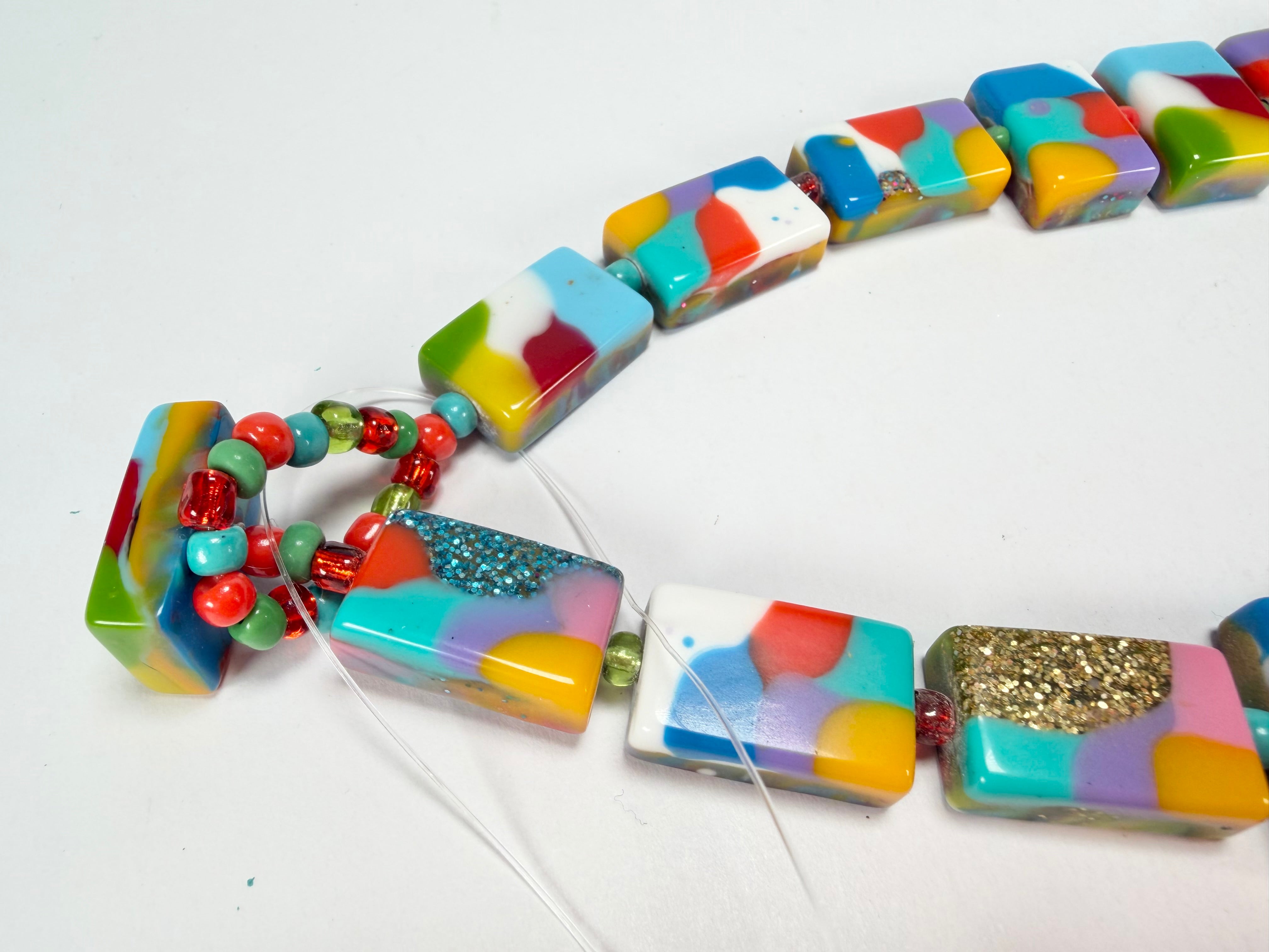 Jackie Brazil "Romeo" Kandinsky Linked Rectangle Beads Necklace ( N0034 )
