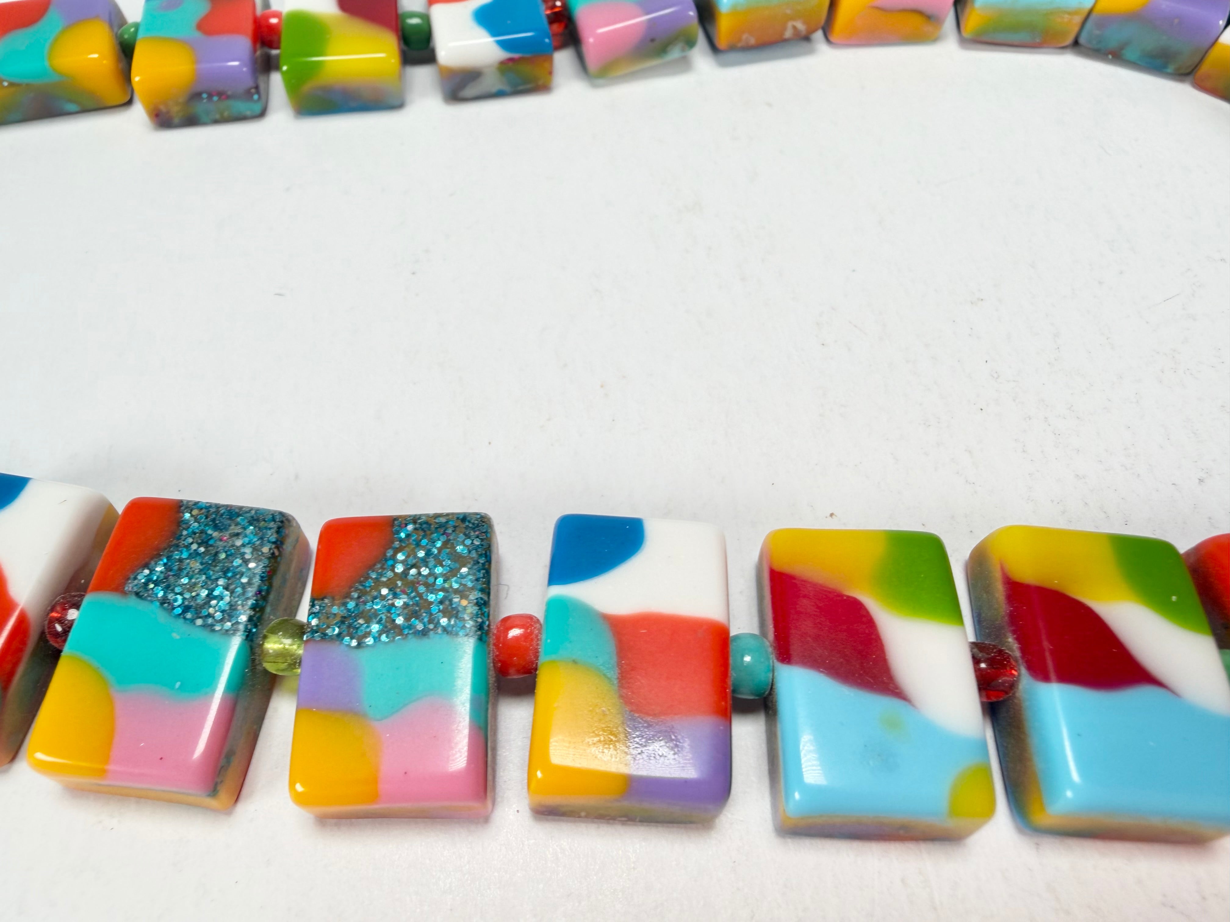 Jackie Brazil "Romeo" Kandinsky Linked Rectangle Beads Necklace ( N0034 )