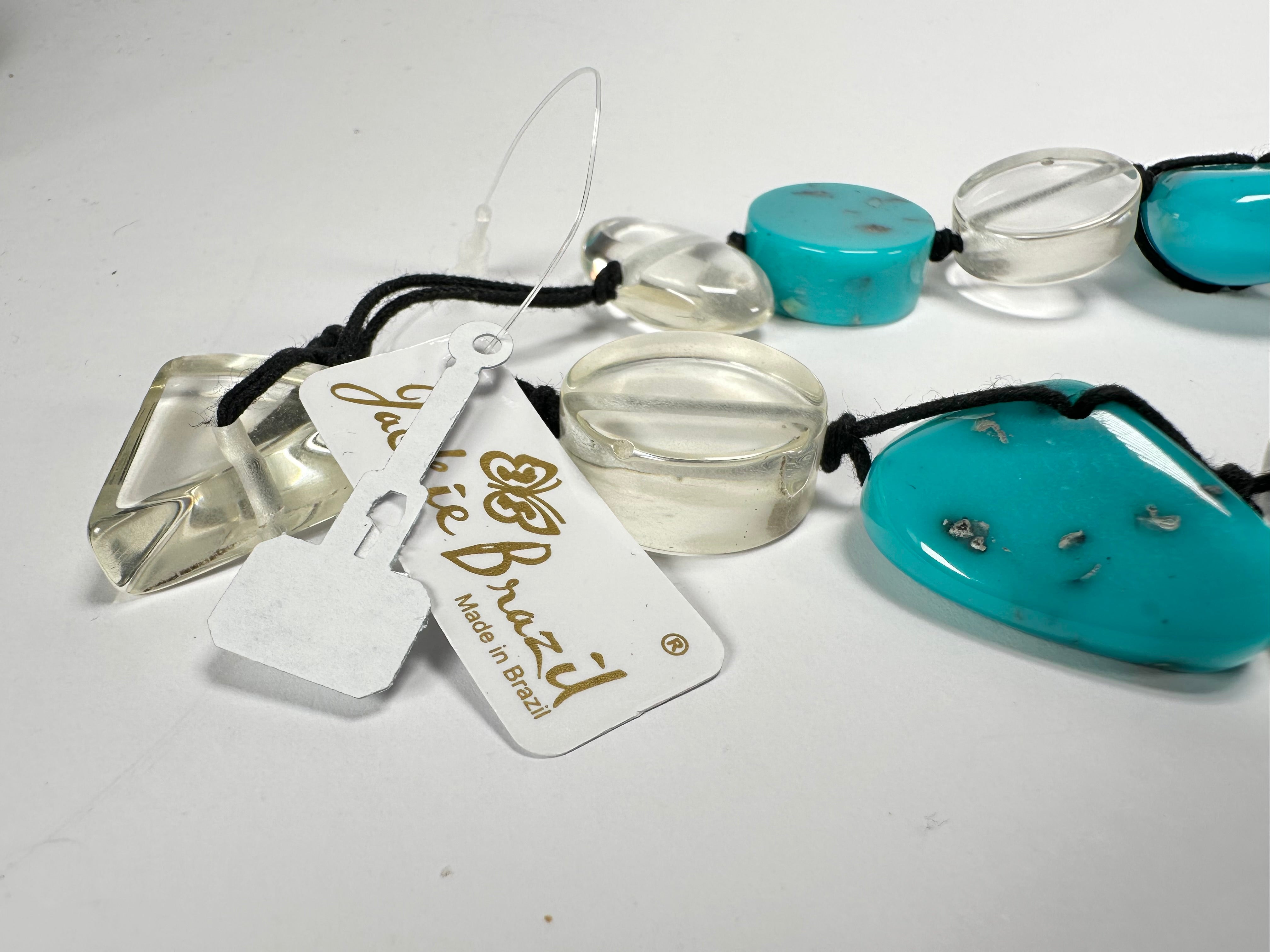 Jackie Brazil "Indiana" Turquoise & Transparent Multi-Bead Medium Resin 70cm Necklace ( N0033 )