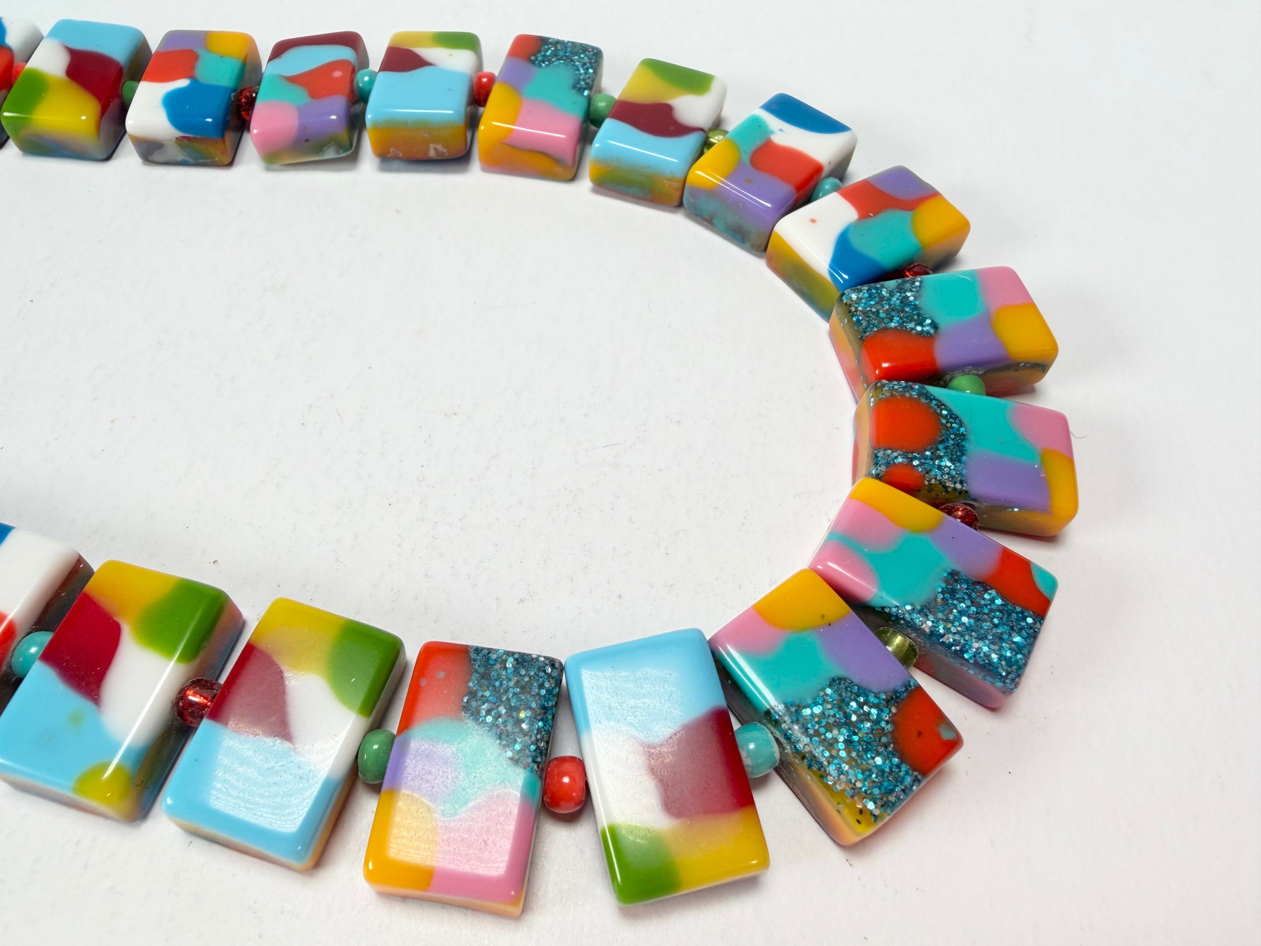 Jackie Brazil "Romeo" Kandinsky Linked Rectangle Beads Necklace ( N0034 )