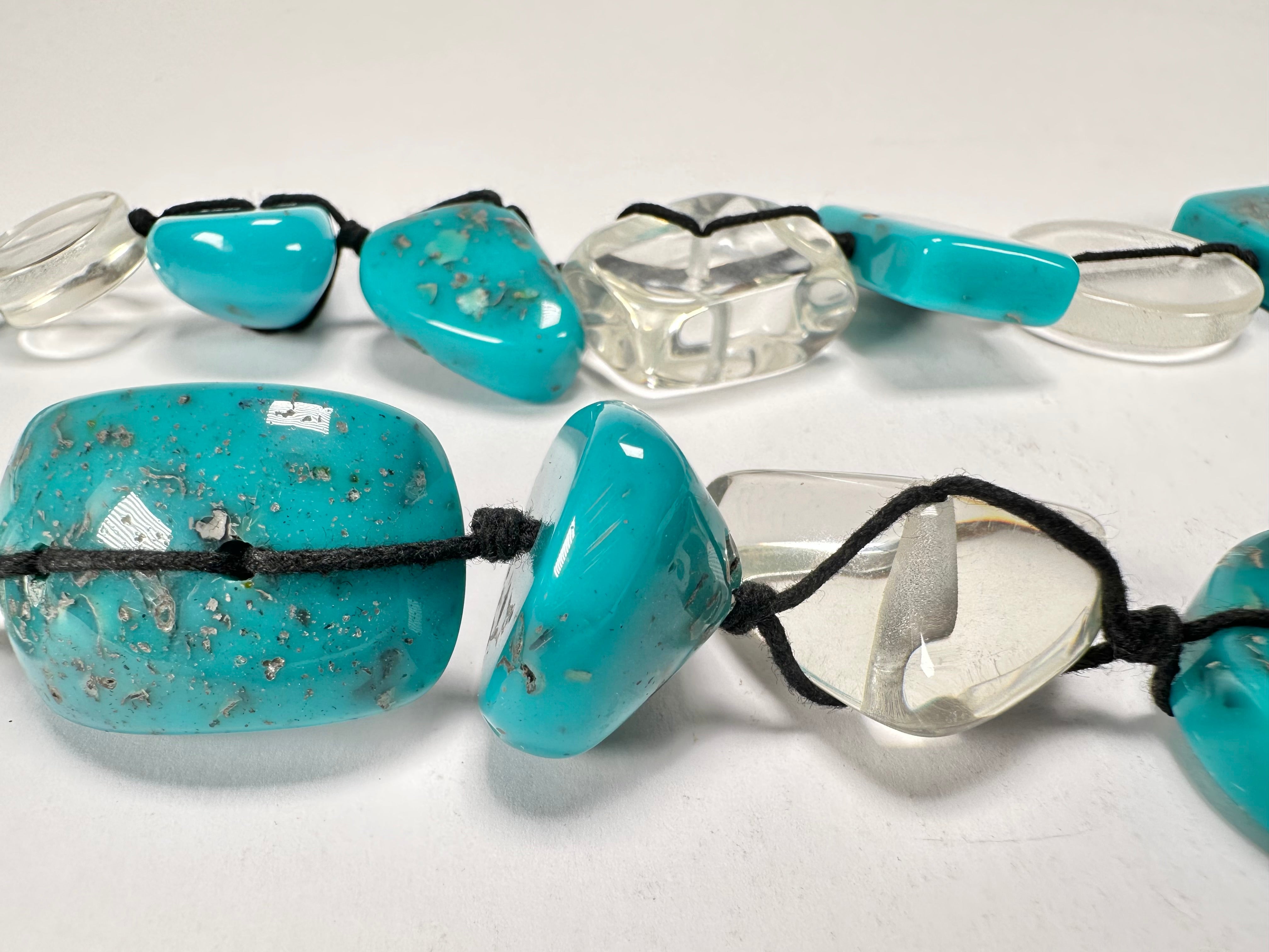 Jackie Brazil "Indiana" Turquoise & Transparent Multi-Bead Medium Resin 70cm Necklace ( N0033 )