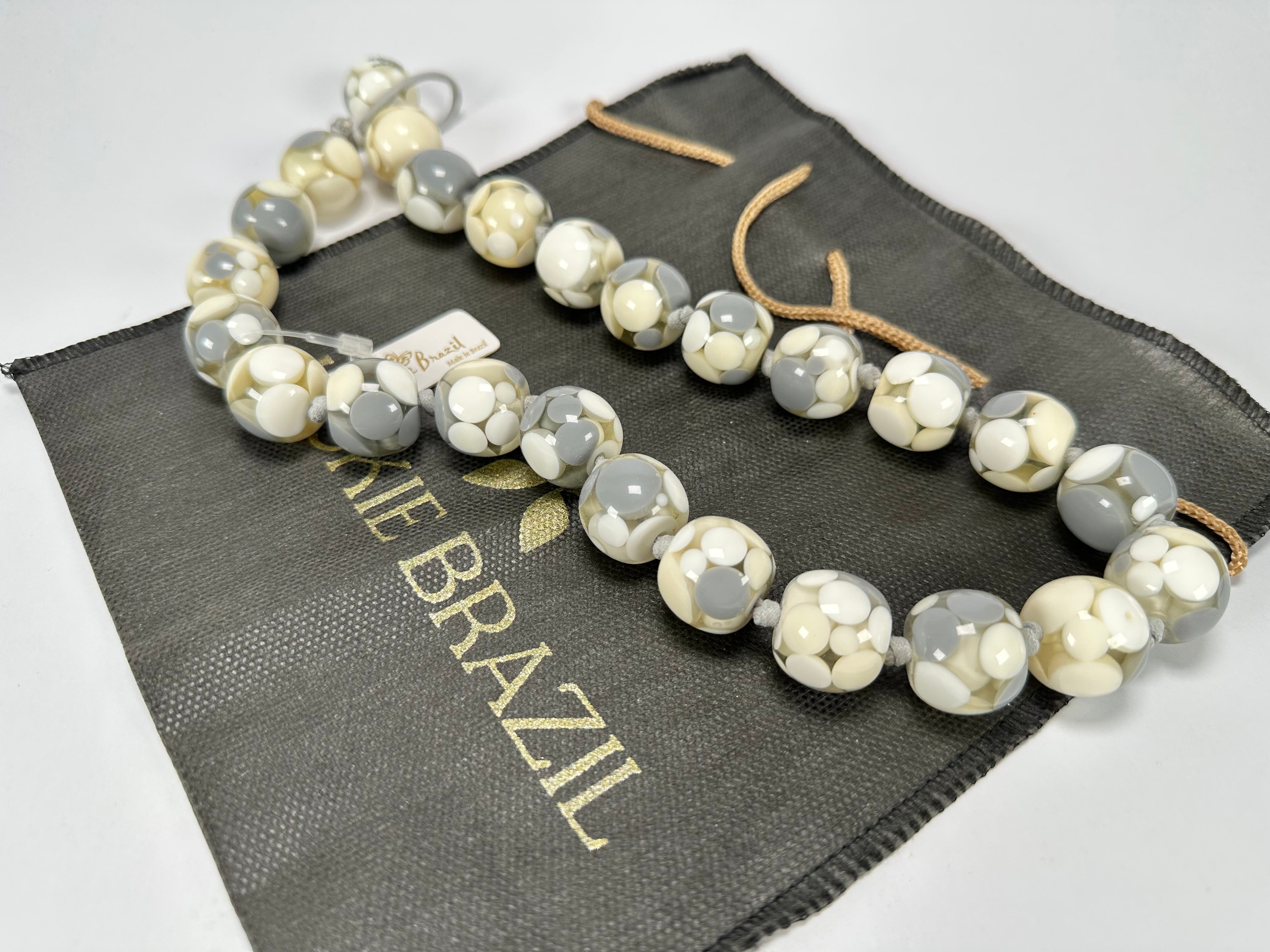 Jackie Brazil "Spotted Balls" Cream Spots Resin Necklace 50cm ( N1500 )