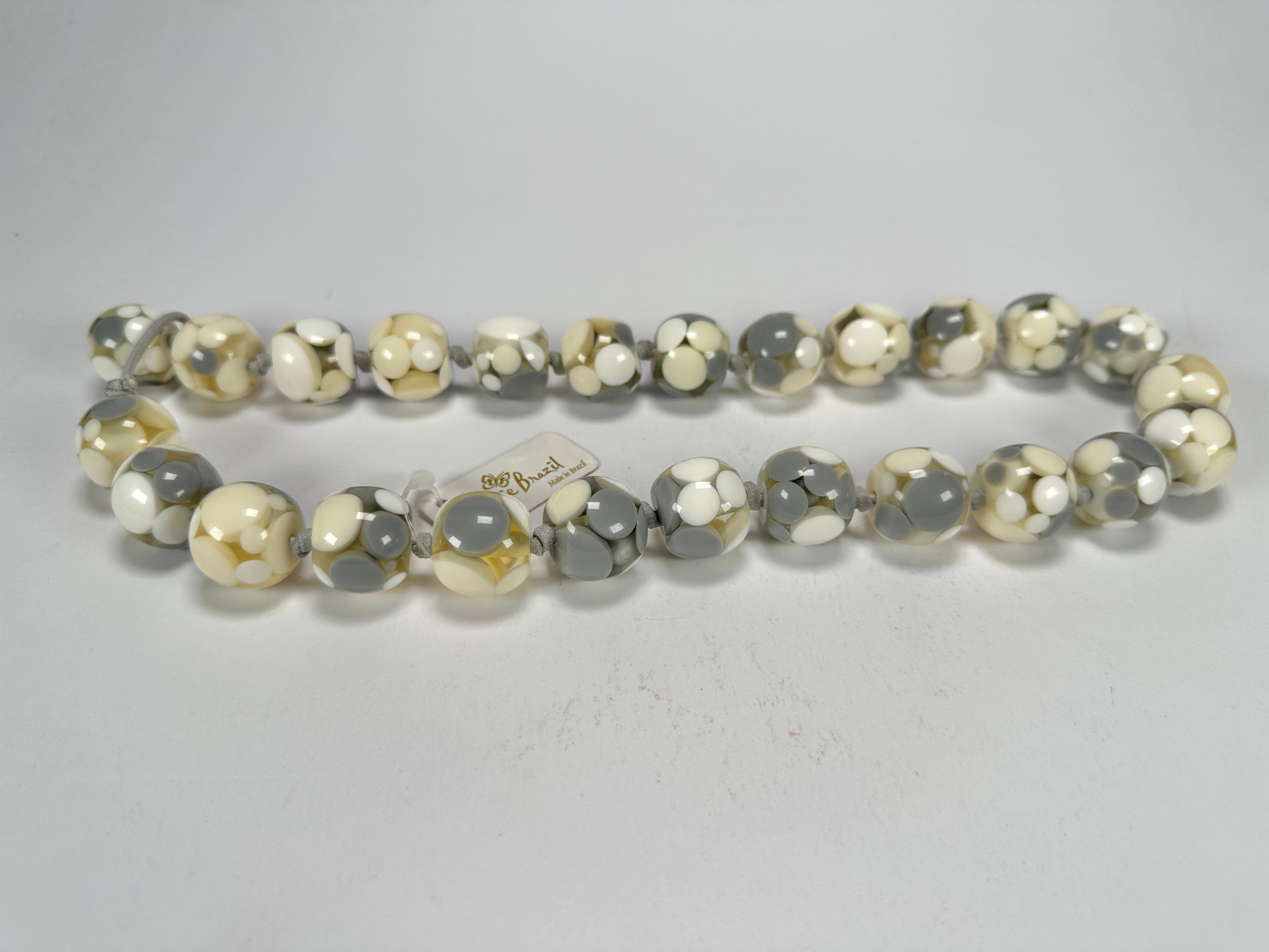 Jackie Brazil "Spotted Balls" Cream Spots Resin Necklace 50cm ( N1500 )