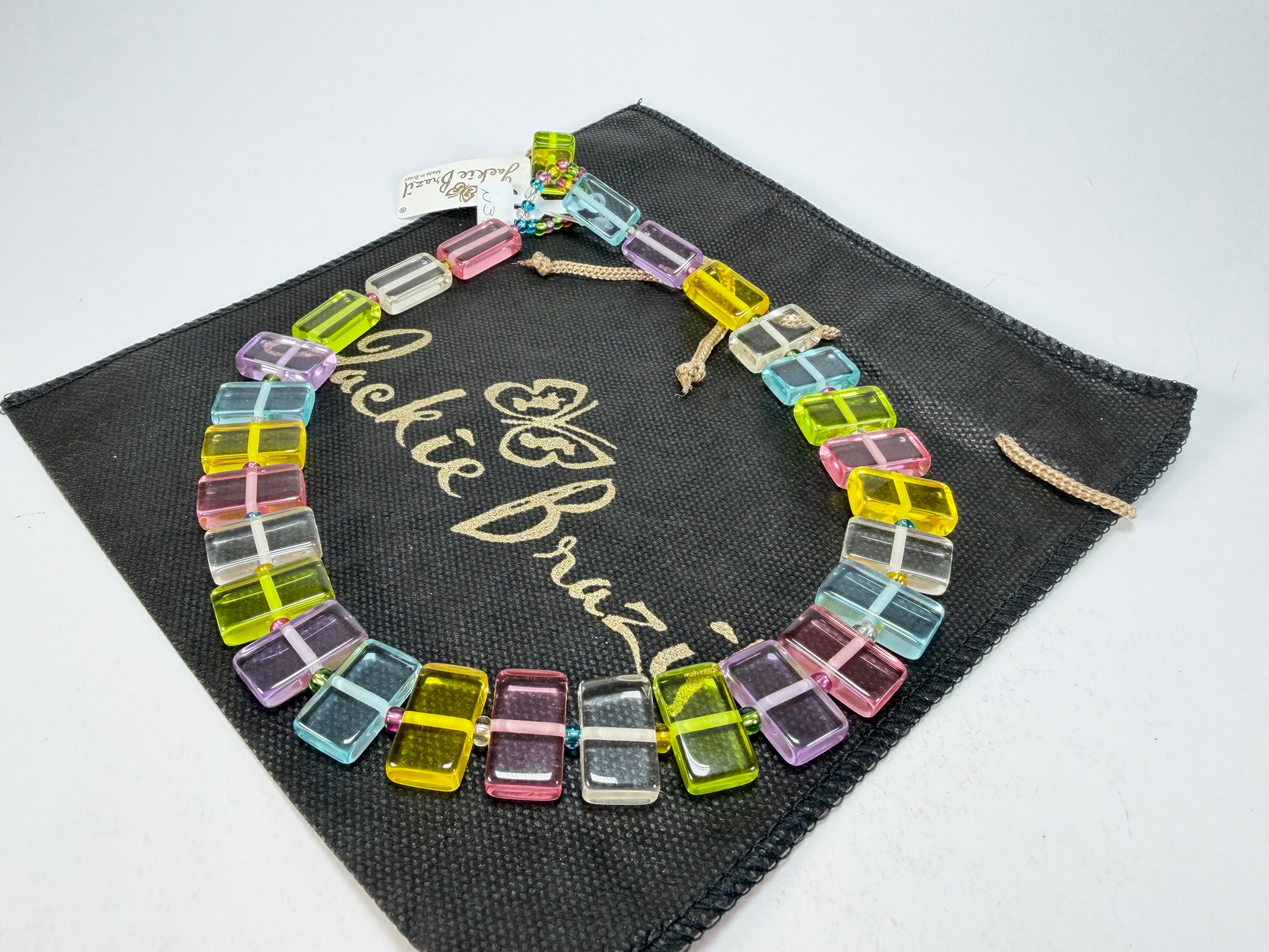 Jackie Brazil "Romeo" Transparent Paris Mix Linked Rectangle Beads Necklace ( N0034 )
