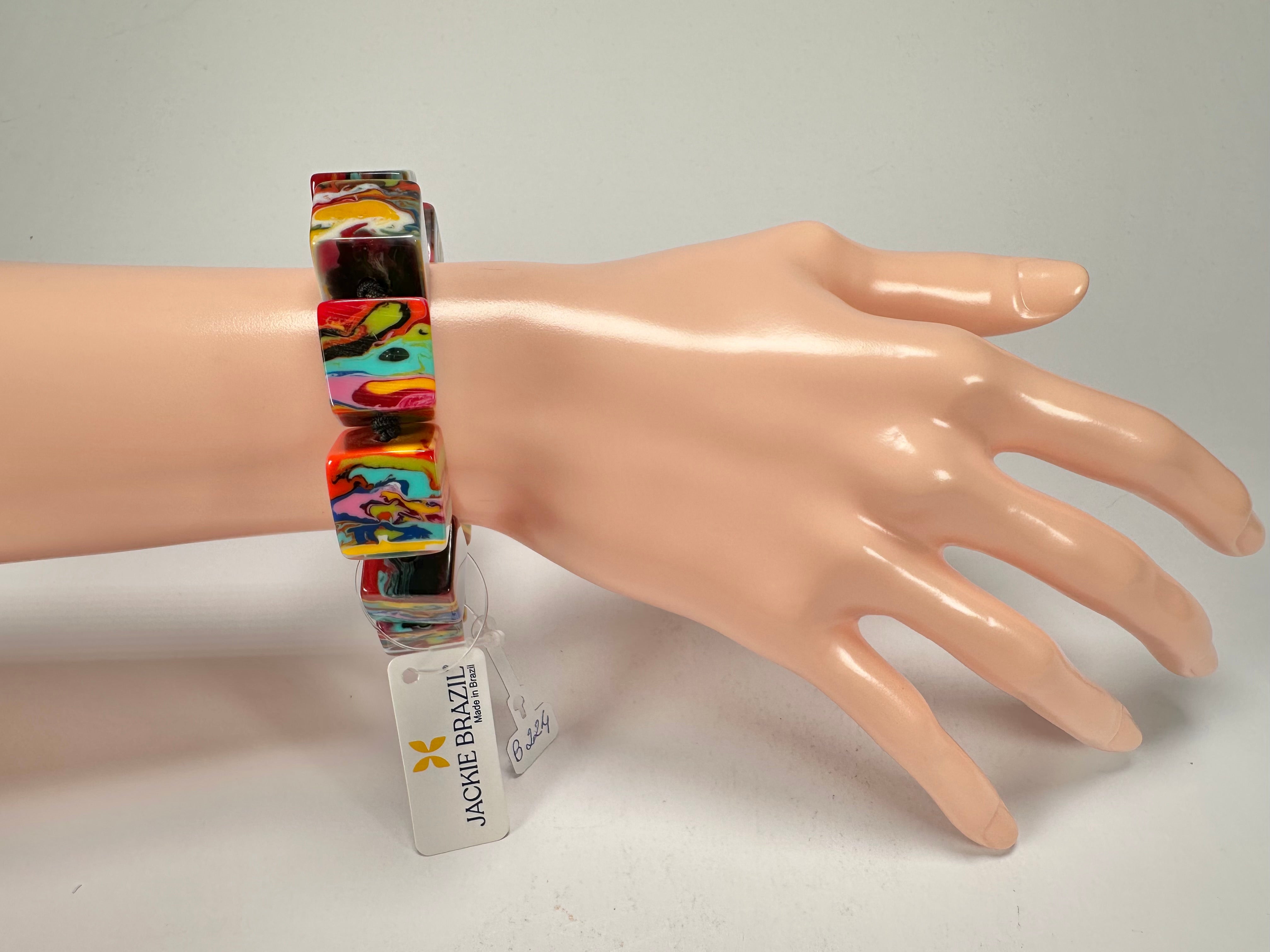 Jackie Brazil "Kandinsky" Liquorice Small Cubes Bracelet ( B0224 )