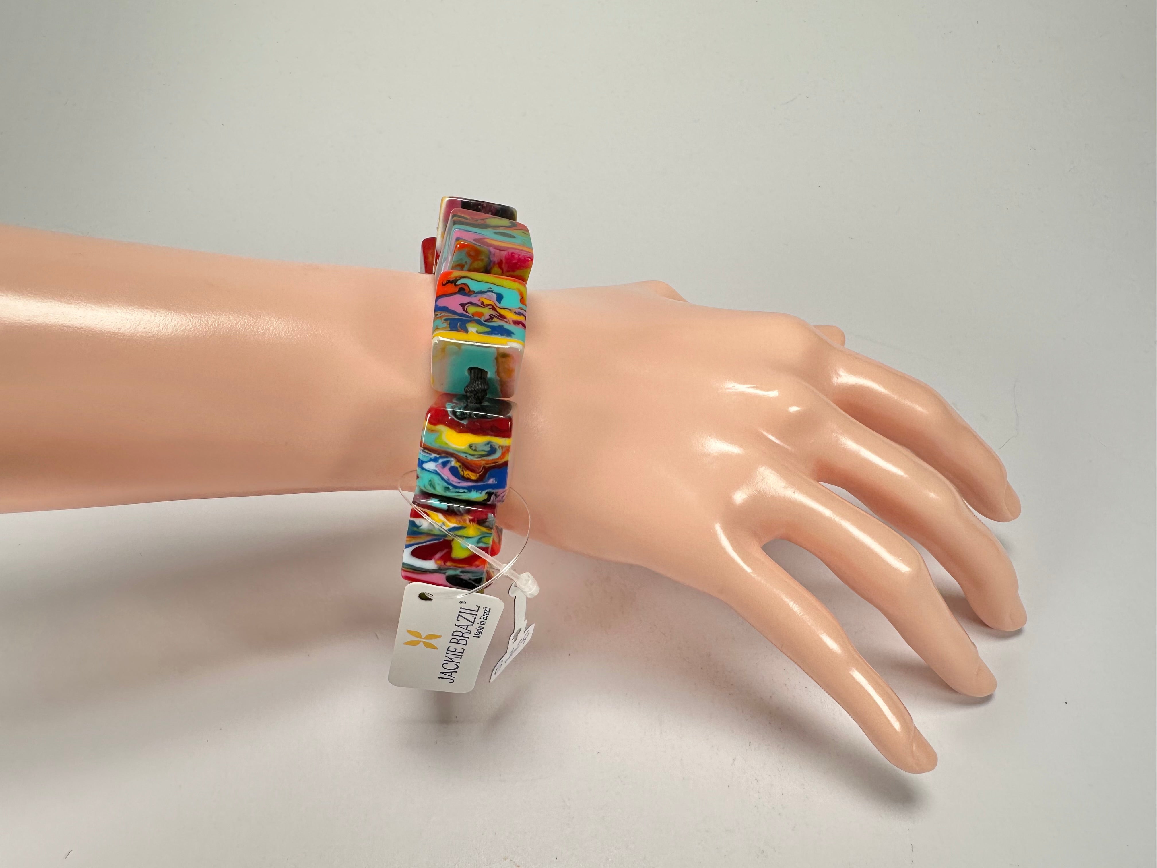 Jackie Brazil "Kandinsky" Liquorice Small Cubes Bracelet ( B0224 )
