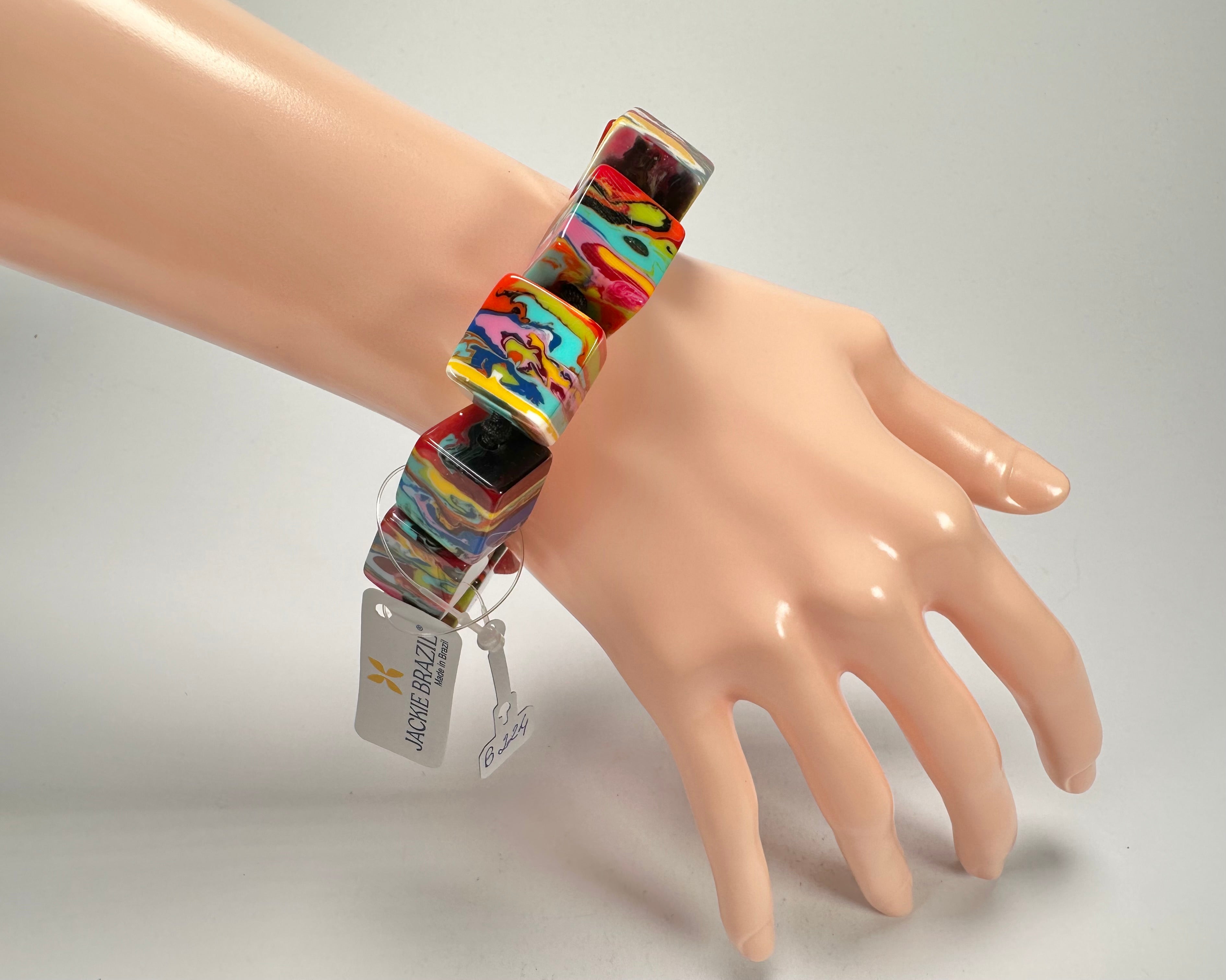 Jackie Brazil "Kandinsky" Liquorice Small Cubes Bracelet ( B0224 )