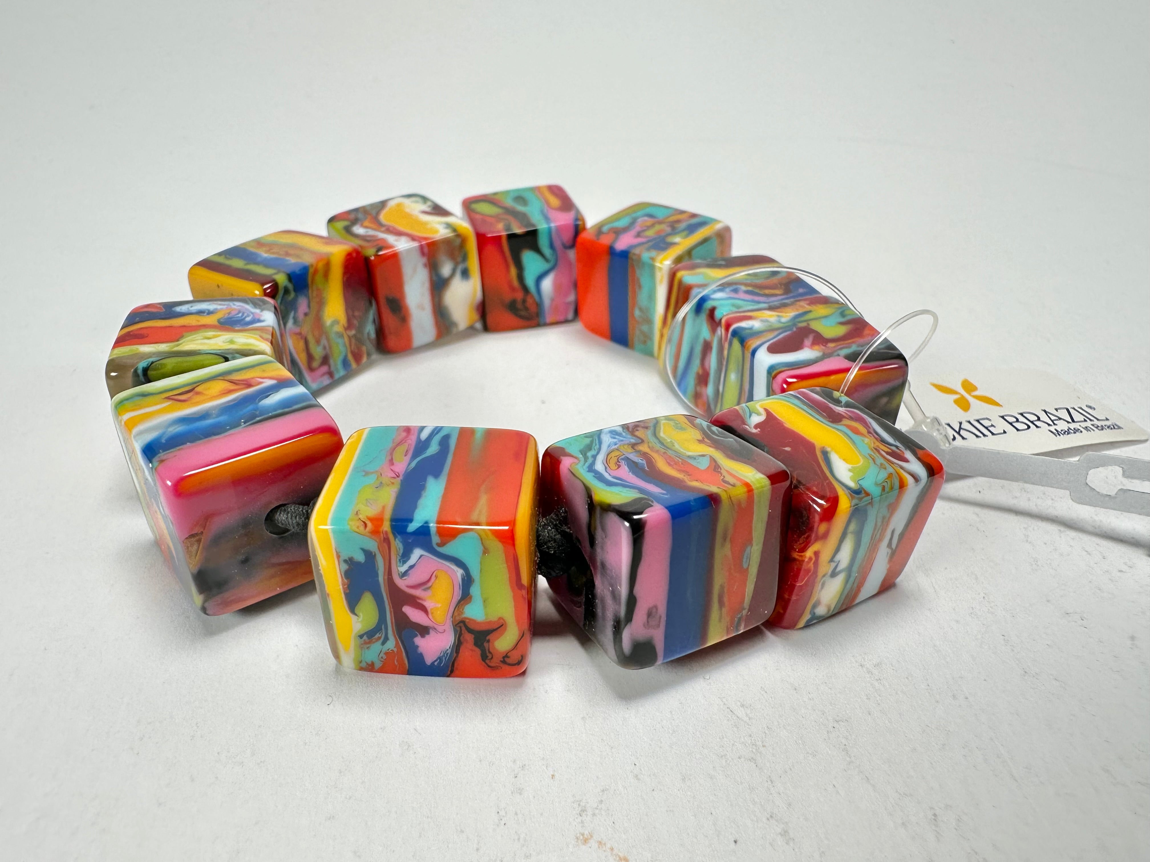 Jackie Brazil "Kandinsky" Liquorice Small Cubes Bracelet ( B0224 )