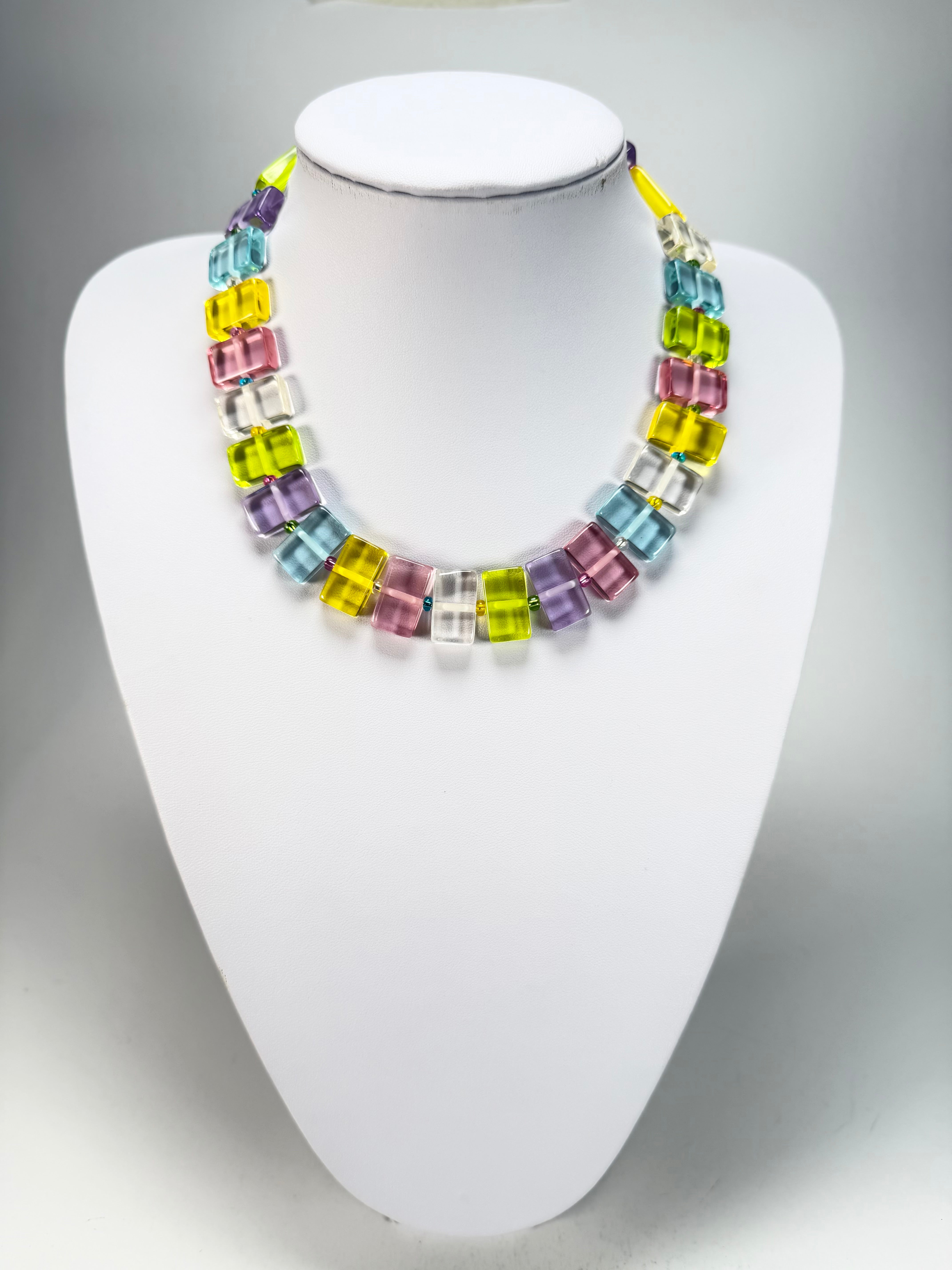 Jackie Brazil "Romeo" Transparent Paris Mix Linked Rectangle Beads Necklace ( N0034 )