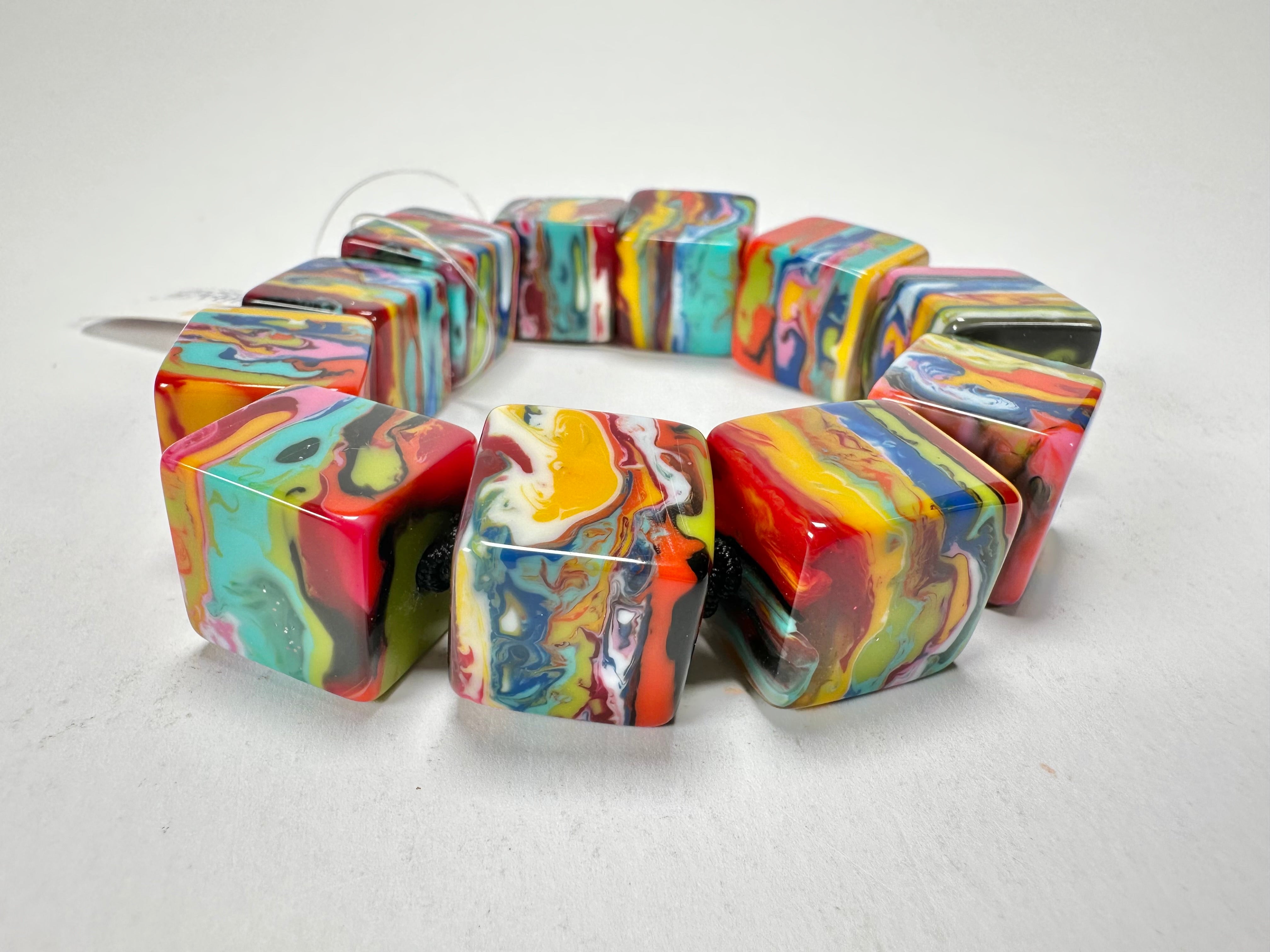 Jackie Brazil "Kandinsky" Liquorice Small Cubes Bracelet ( B0224 )