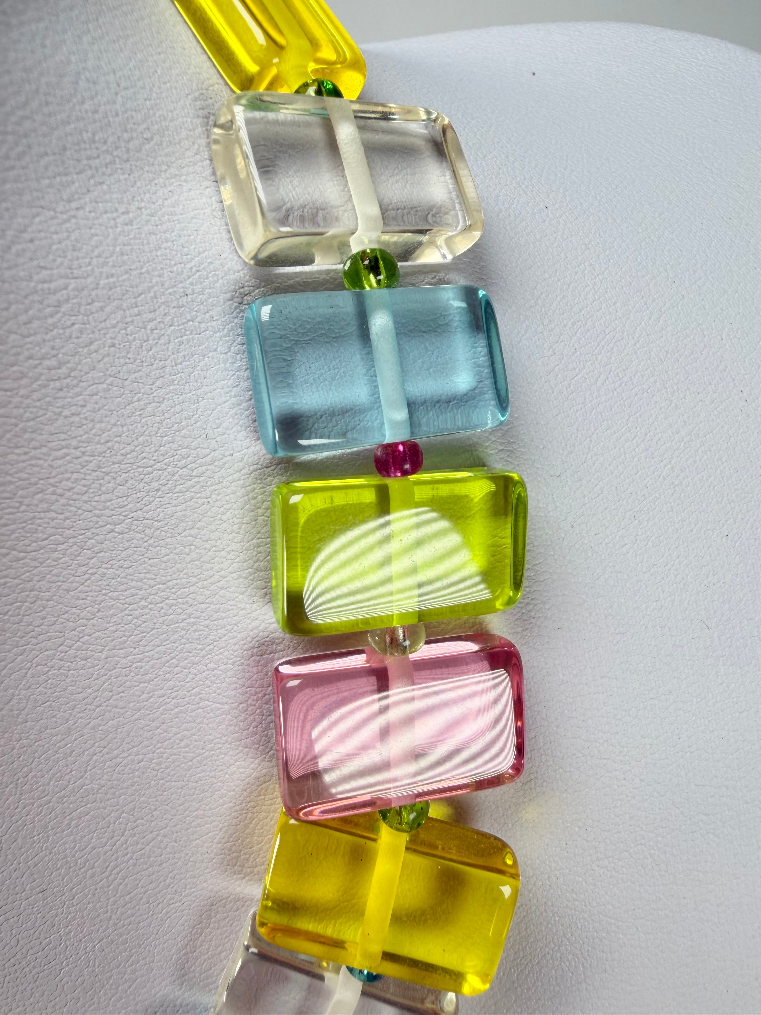 Jackie Brazil "Romeo" Transparent Paris Mix Linked Rectangle Beads Necklace ( N0034 )