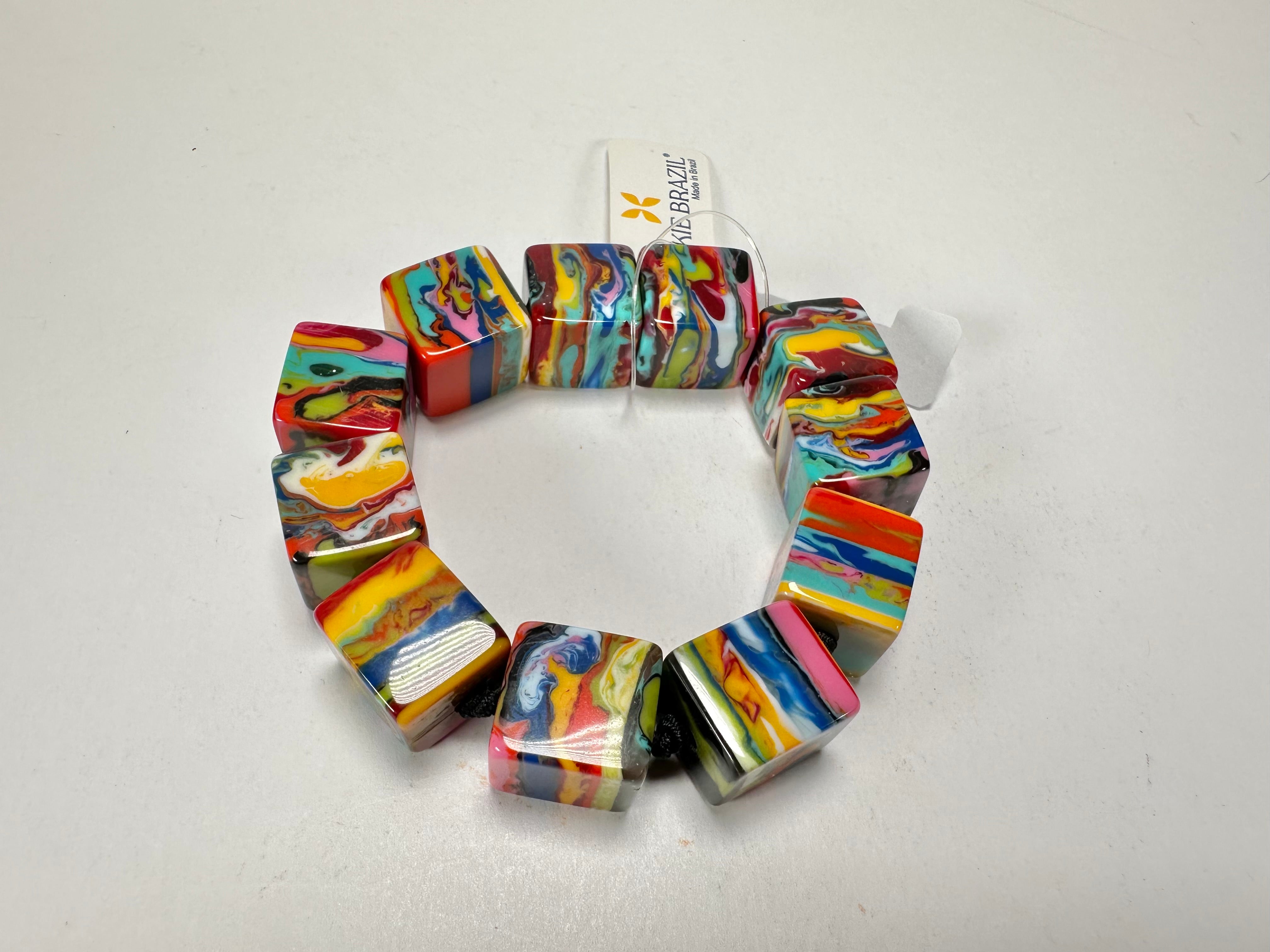 Jackie Brazil "Kandinsky" Liquorice Small Cubes Bracelet ( B0224 )
