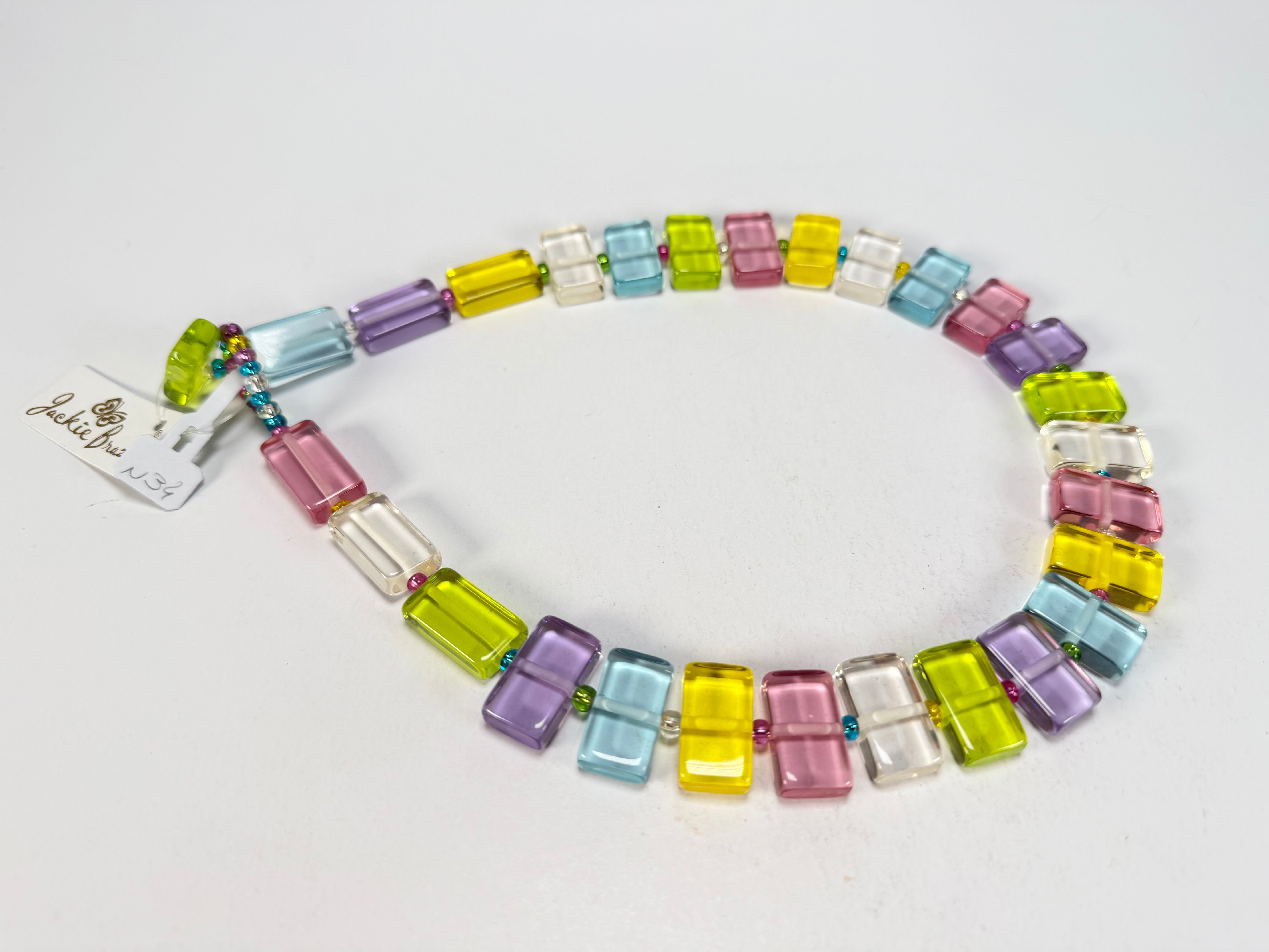 Jackie Brazil "Romeo" Transparent Paris Mix Linked Rectangle Beads Necklace ( N0034 )