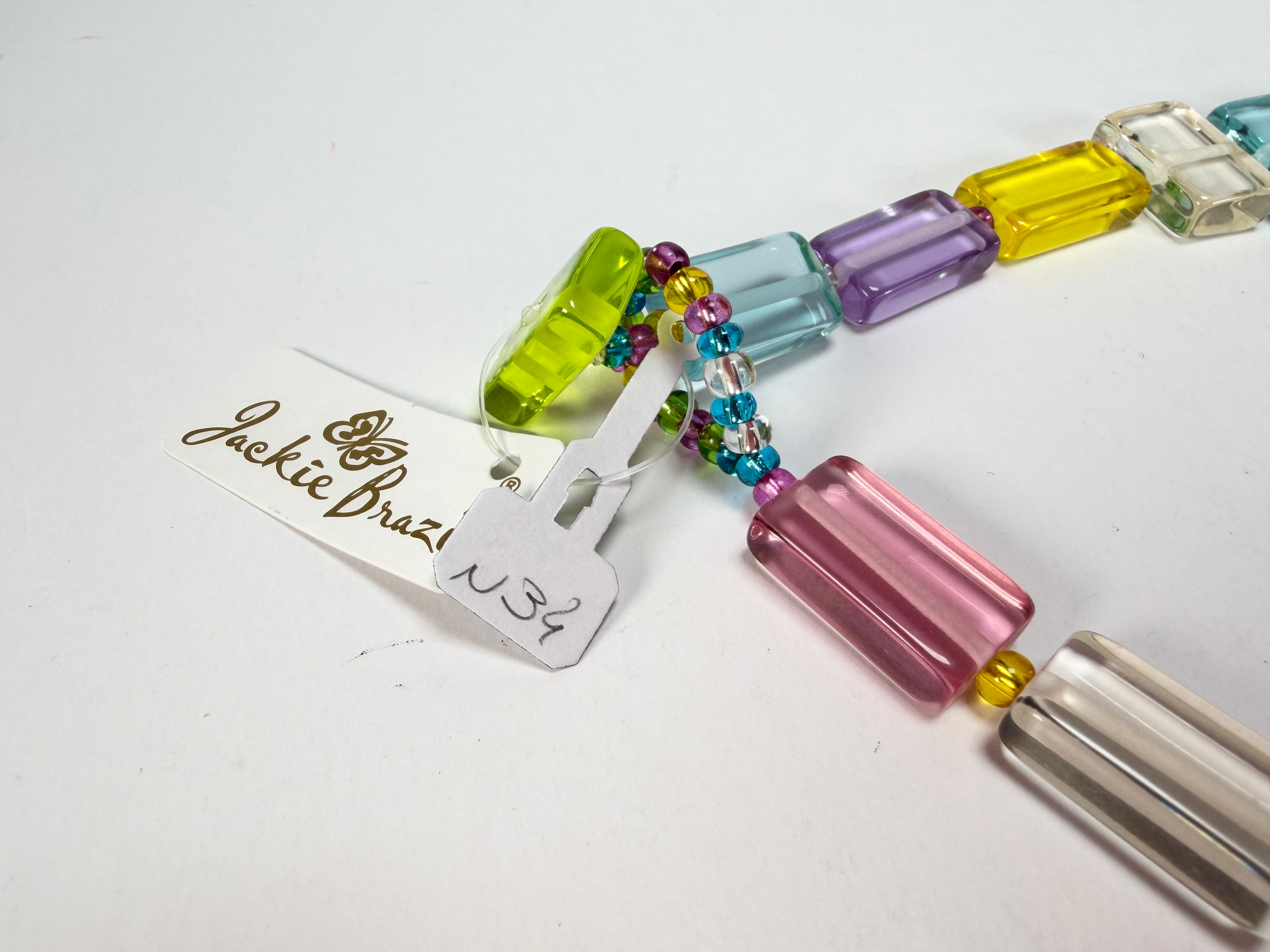 Jackie Brazil "Romeo" Transparent Paris Mix Linked Rectangle Beads Necklace ( N0034 )