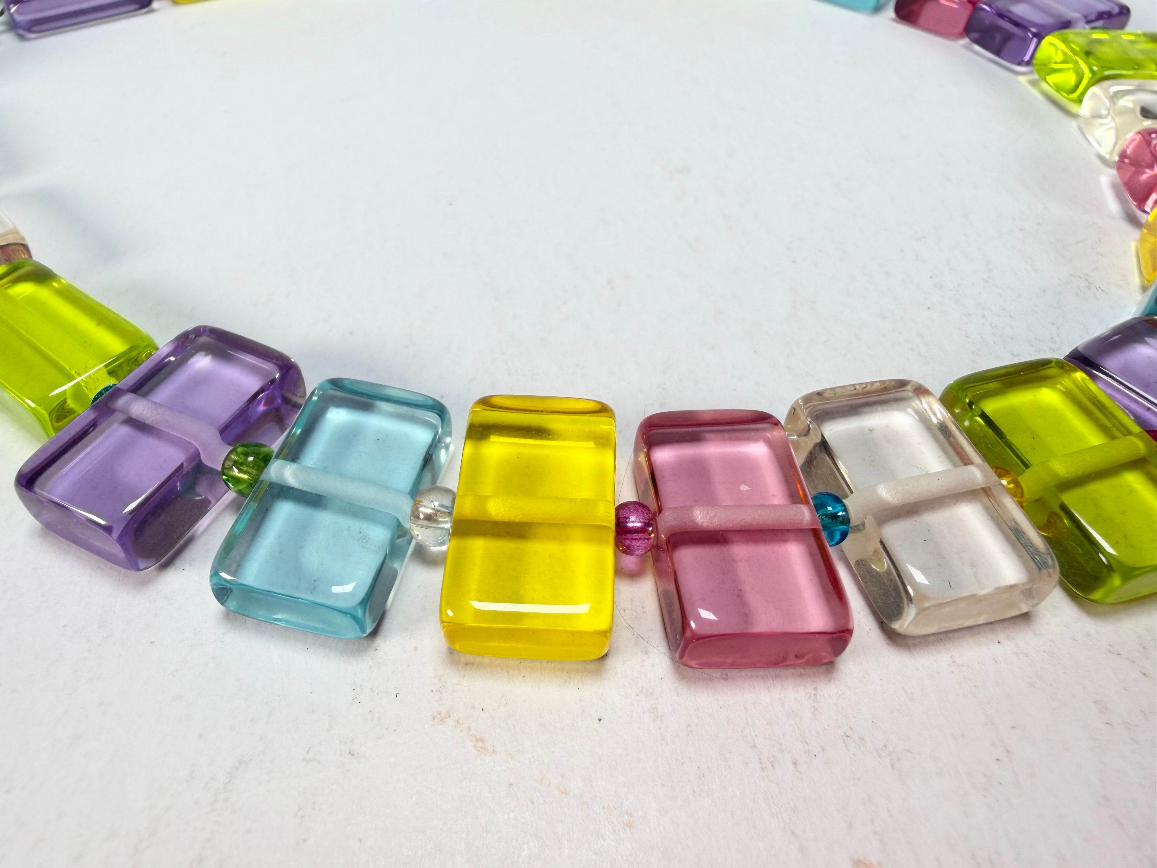 Jackie Brazil "Romeo" Transparent Paris Mix Linked Rectangle Beads Necklace ( N0034 )