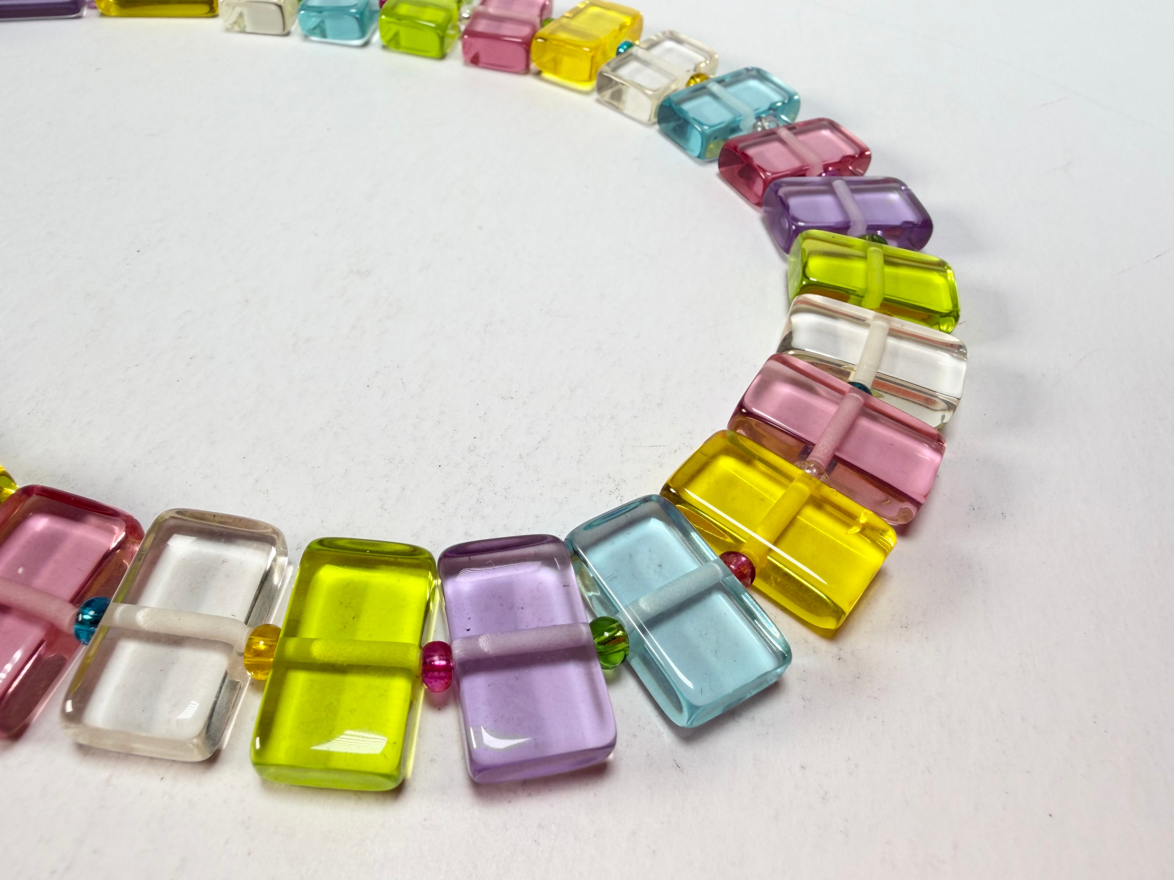 Jackie Brazil "Romeo" Transparent Paris Mix Linked Rectangle Beads Necklace ( N0034 )