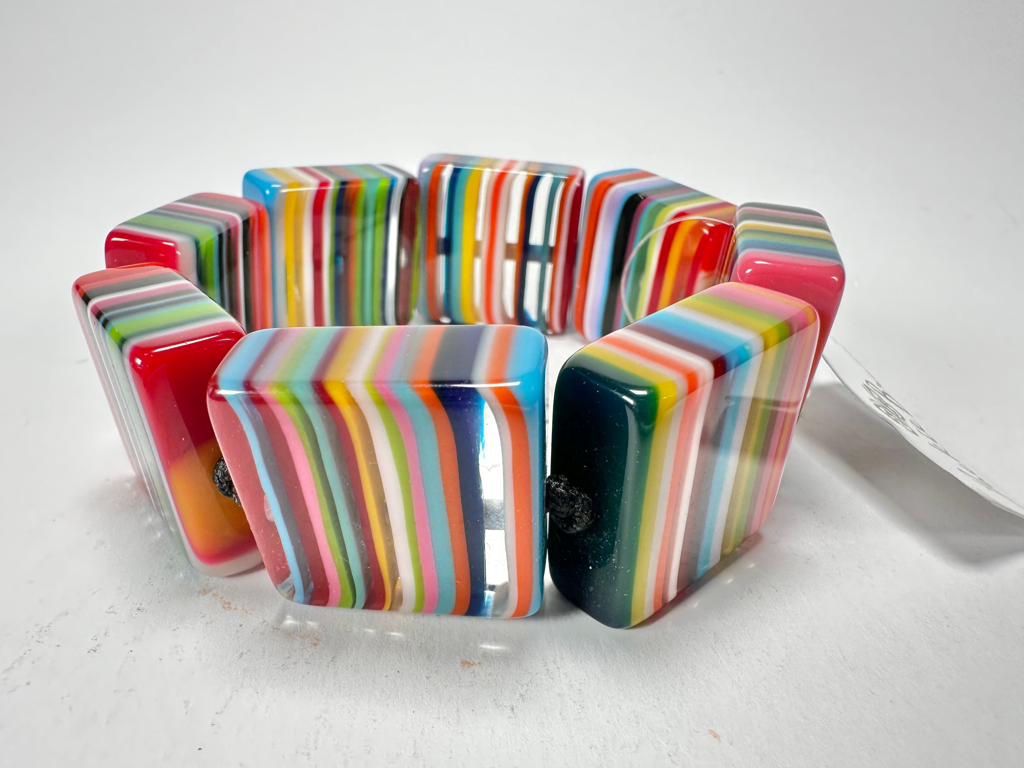 Jackie Brazil "Gala" Liquorice Half Rectangles On Elastic Mix Colours Bracelet ( B0778 )
