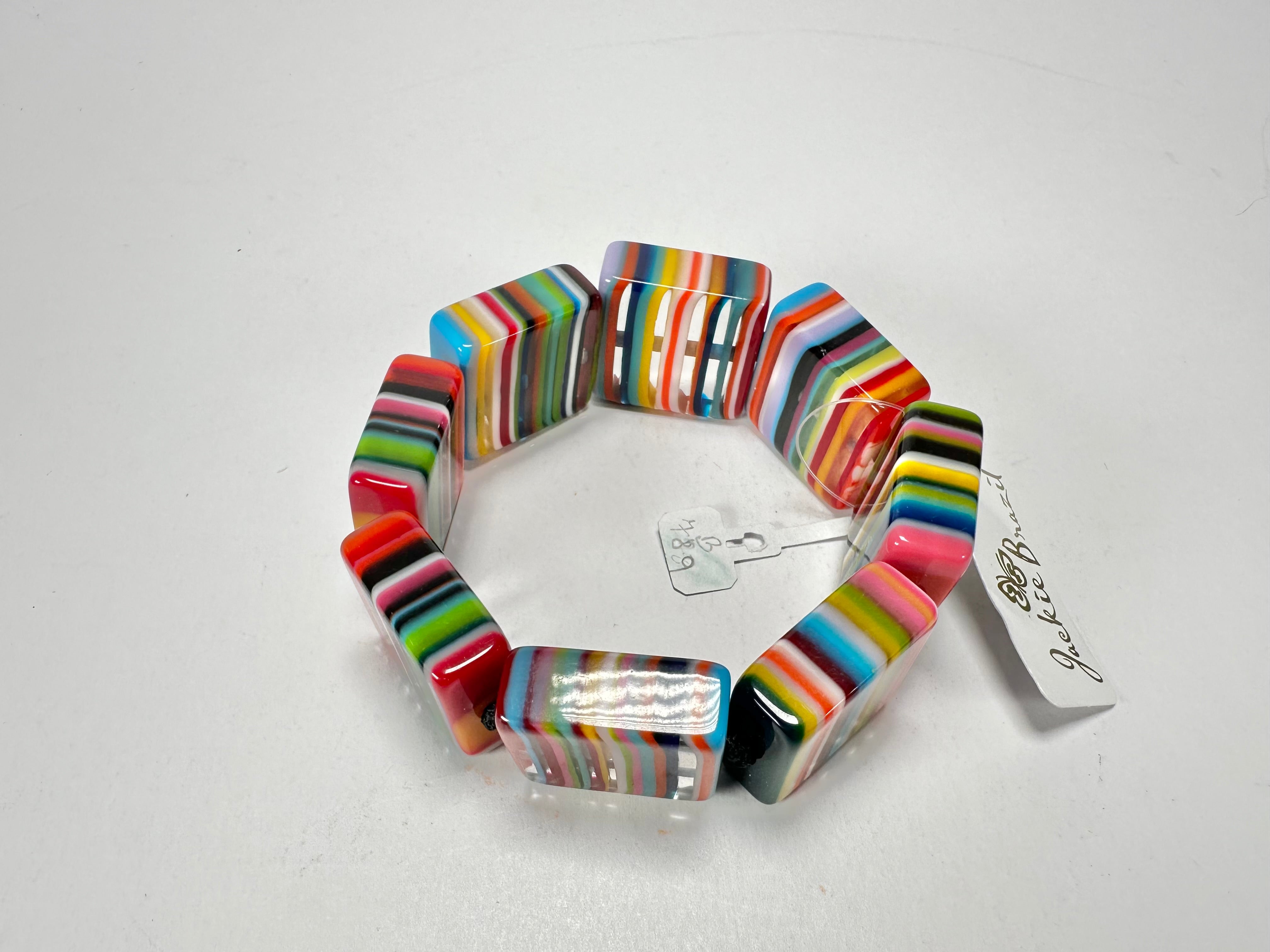 Jackie Brazil "Gala" Liquorice Half Rectangles On Elastic Mix Colours Bracelet ( B0778 )