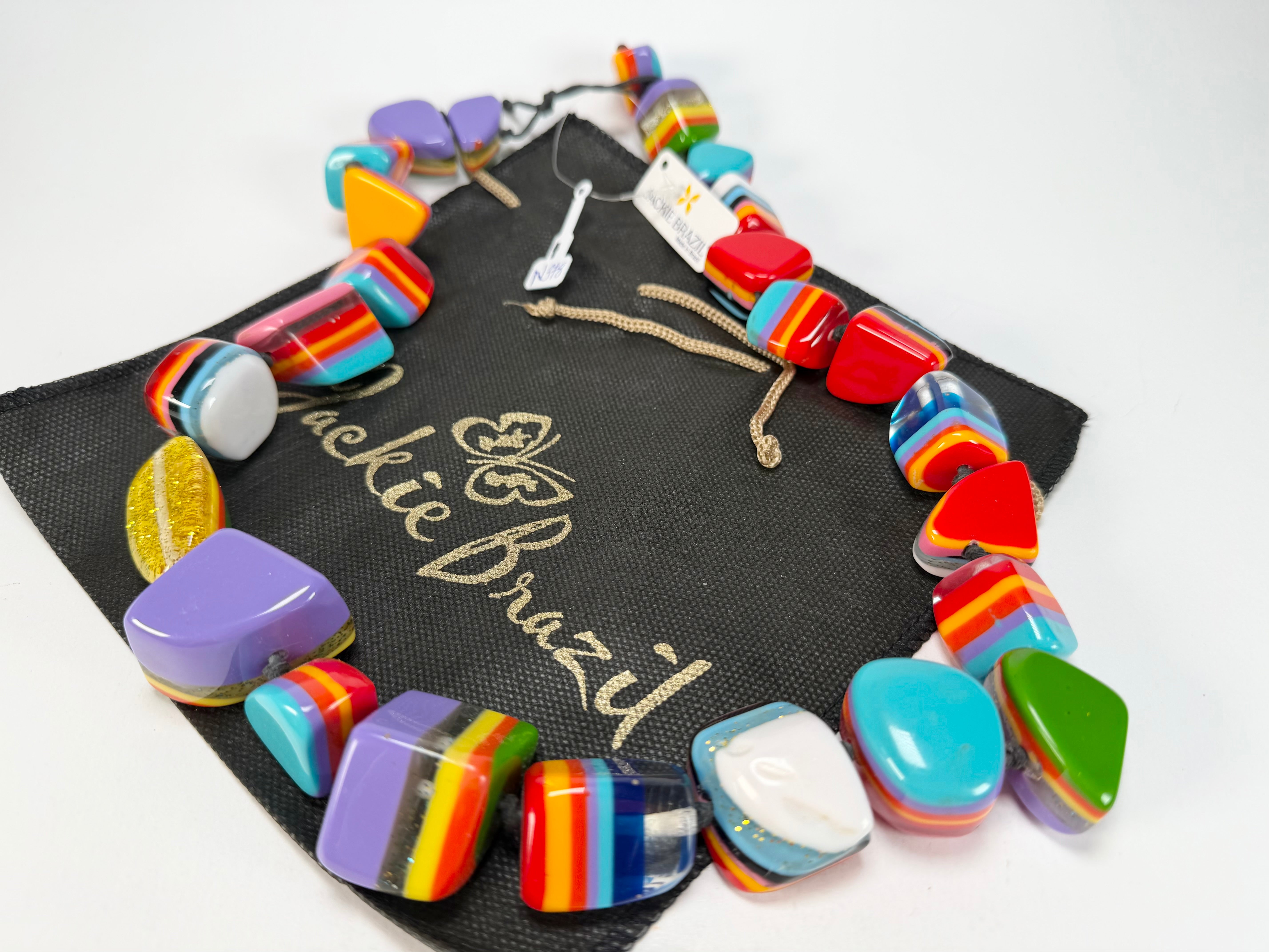 Jackie Brazil "Natural" Pop Art Large Stones 55cm Resin Necklace ( N0378 )