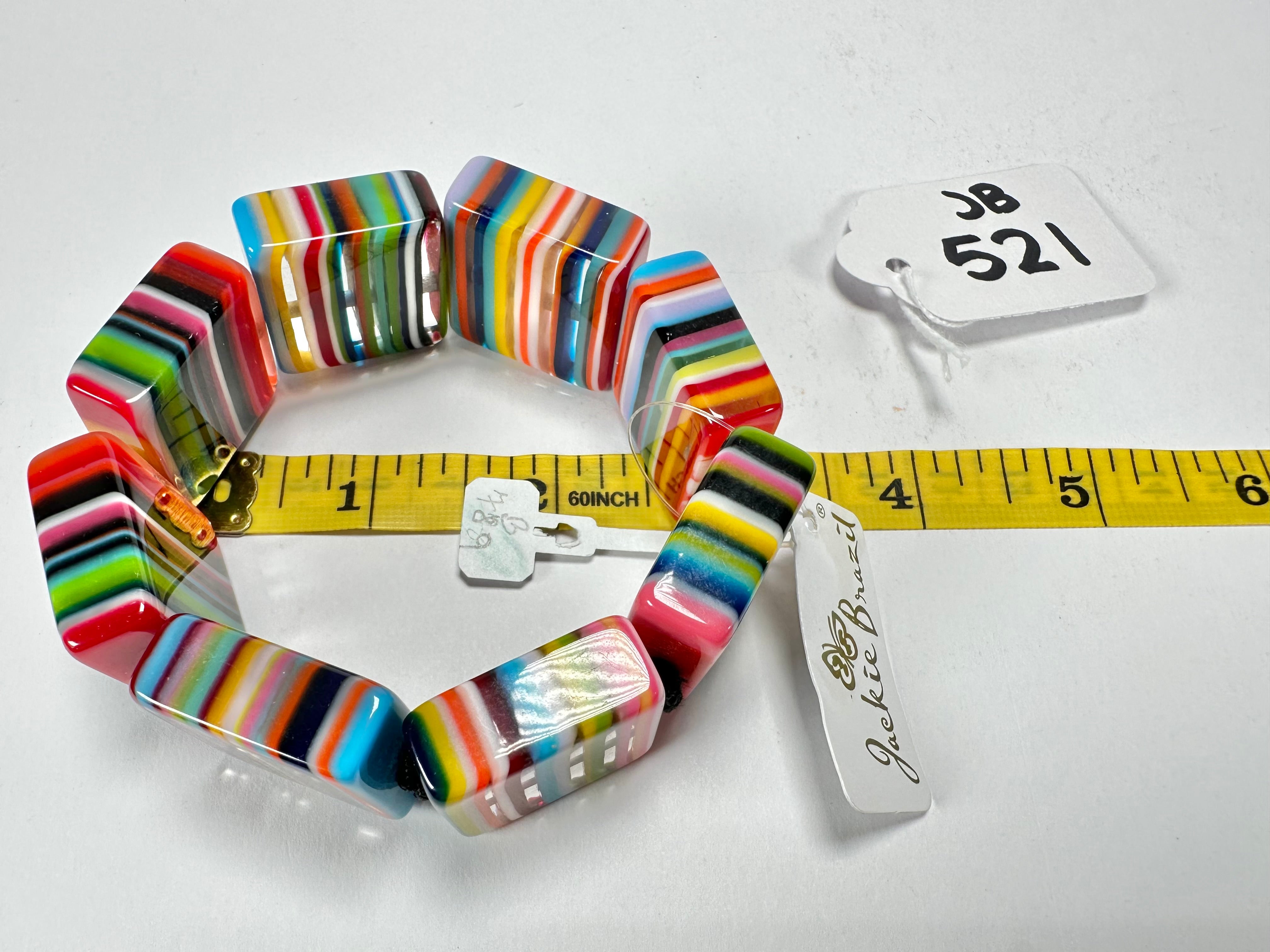Jackie Brazil "Gala" Liquorice Half Rectangles On Elastic Mix Colours Bracelet ( B0778 )