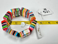 Jackie Brazil "Gala" Liquorice Half Rectangles On Elastic Mix Colours Bracelet ( B0778 )
