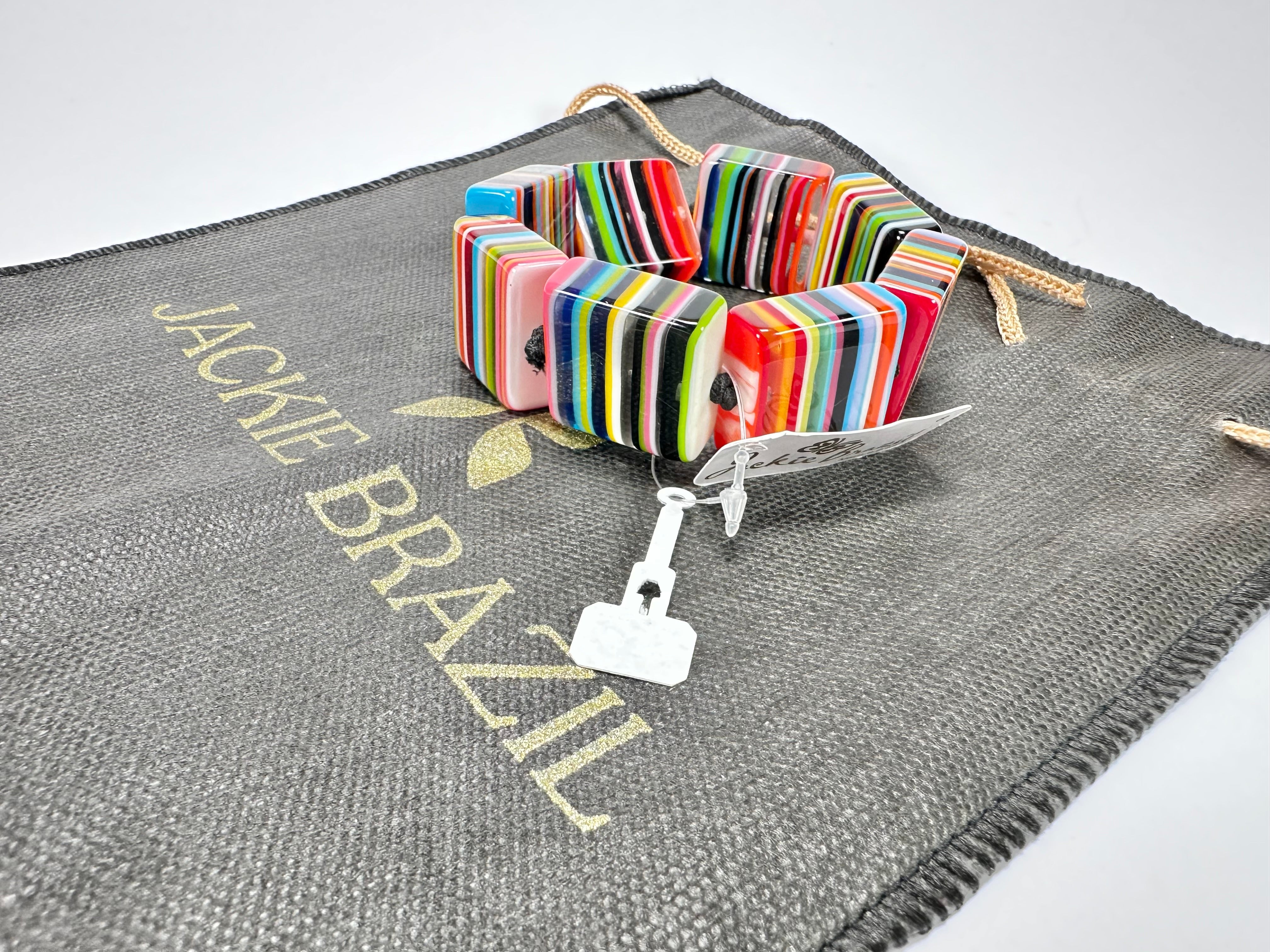 Jackie Brazil "Gala" Liquorice Half Rectangles On Elastic Mix Colours Bracelet ( B0778 )