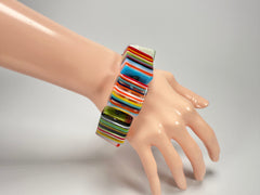 Jackie Brazil "Gala" Liquorice Half Rectangles On Elastic Mix Colours Bracelet ( B0778 )